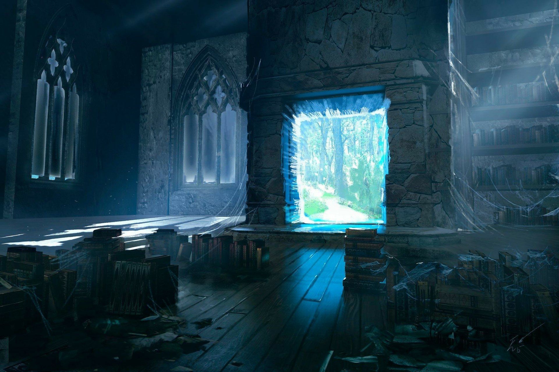 1920x1280 Magical Portal: A Fantasy Library HD Wallpaper by Espen Olsen Sætervik