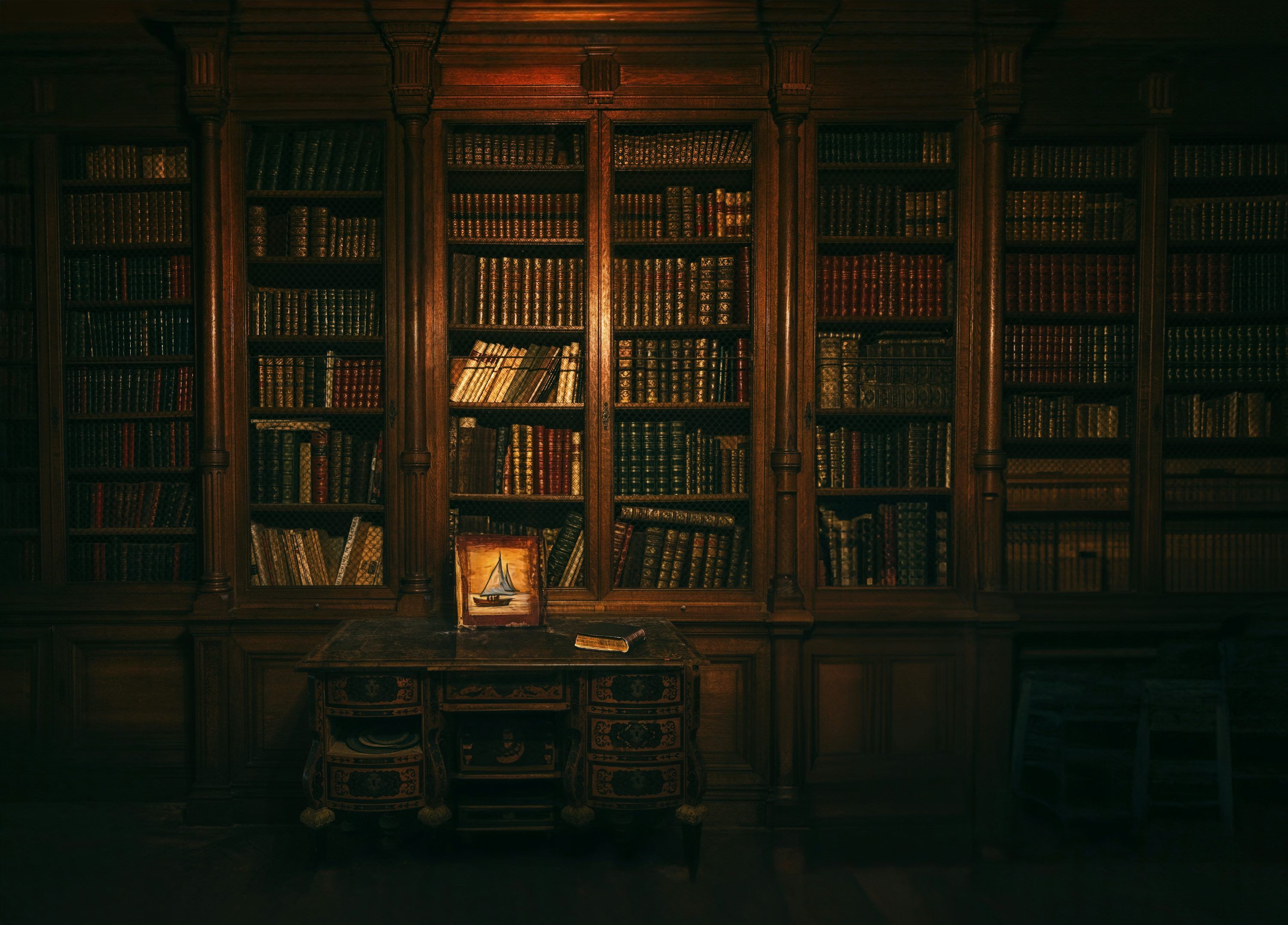 3000x2156 A room with a lot of books in it photo