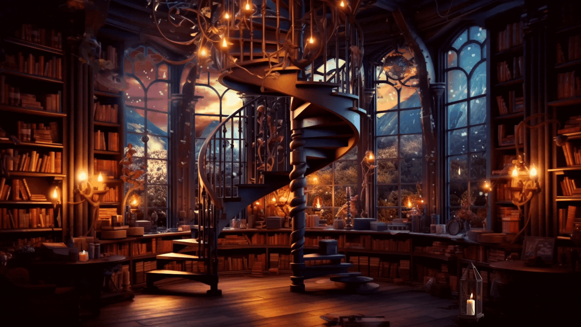 1920x1080 BEAUTIFUL ANIMATED BACKGROUND of an Ancient Library for Virtual Meetings or Twitch Streaming