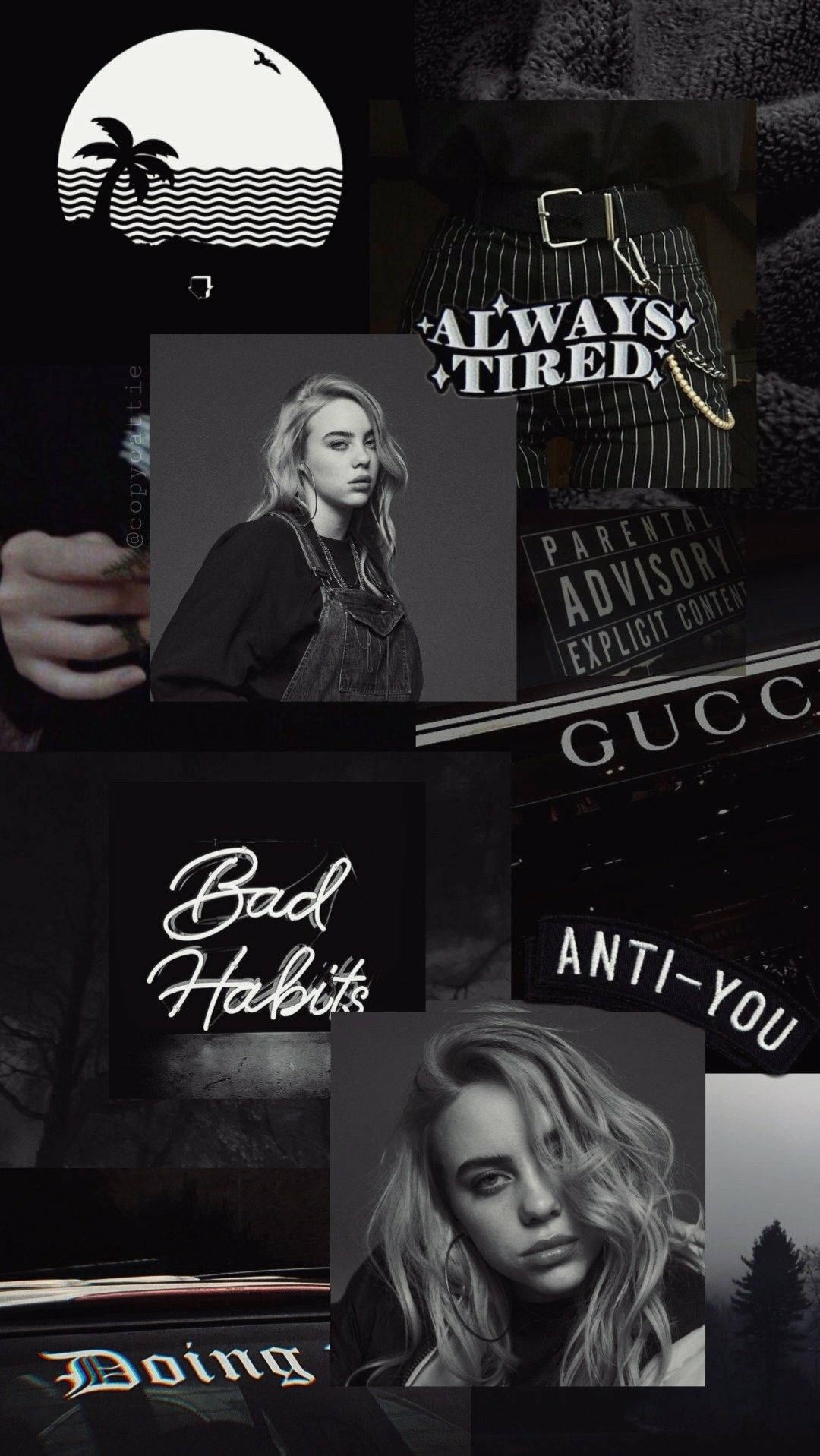 1080x1917 Download Aesthetic Billie Eilish Black And White Collage Wallpaper
