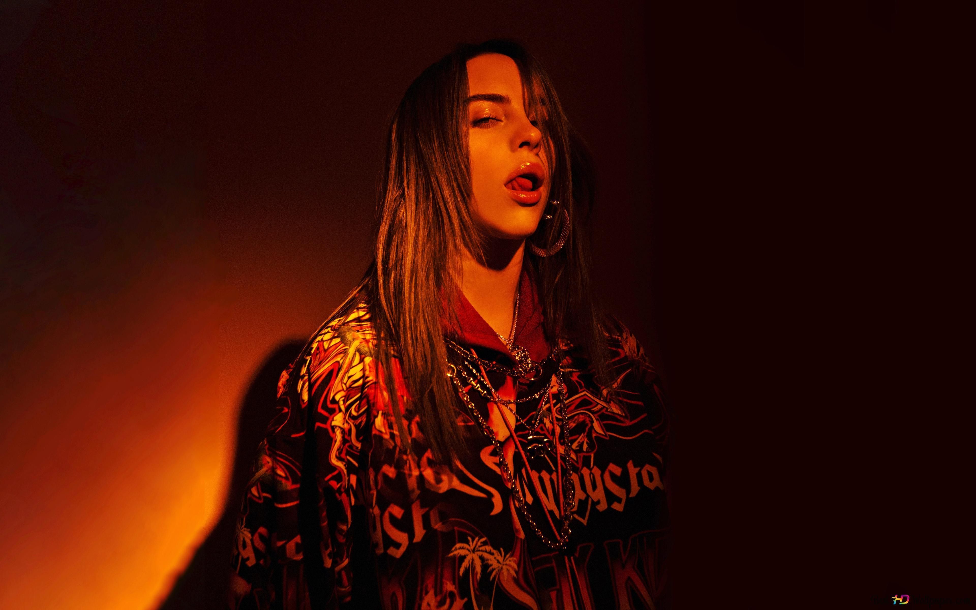 3840x2400 Billie Eilish wearing cool hoodie in the dark 6K wallpaper download