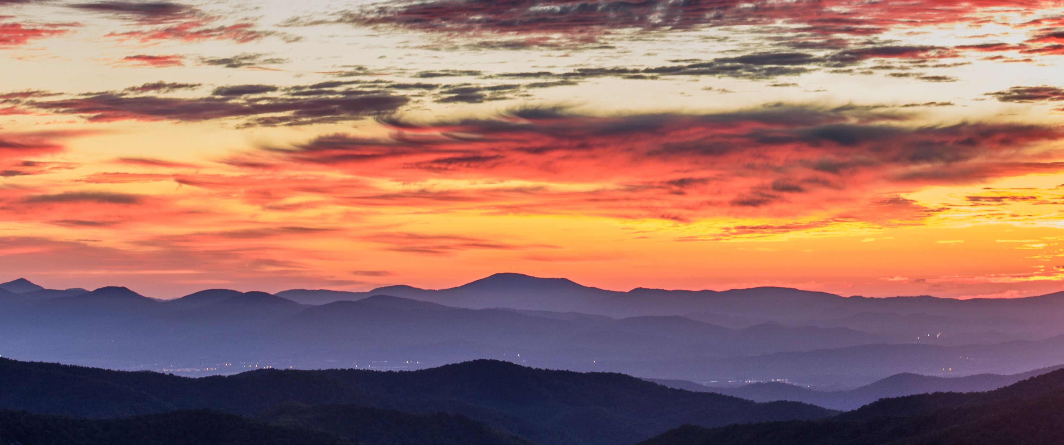 3440x1440 Blue Ridge Parkway Wallpaper 4K, Blue Ridge Mountains, Aerial view