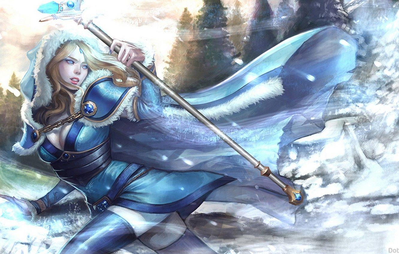 1332x850 Wallpaper girl, snow, art, Crystal Maiden, Dota Rylai image for desktop, section игры