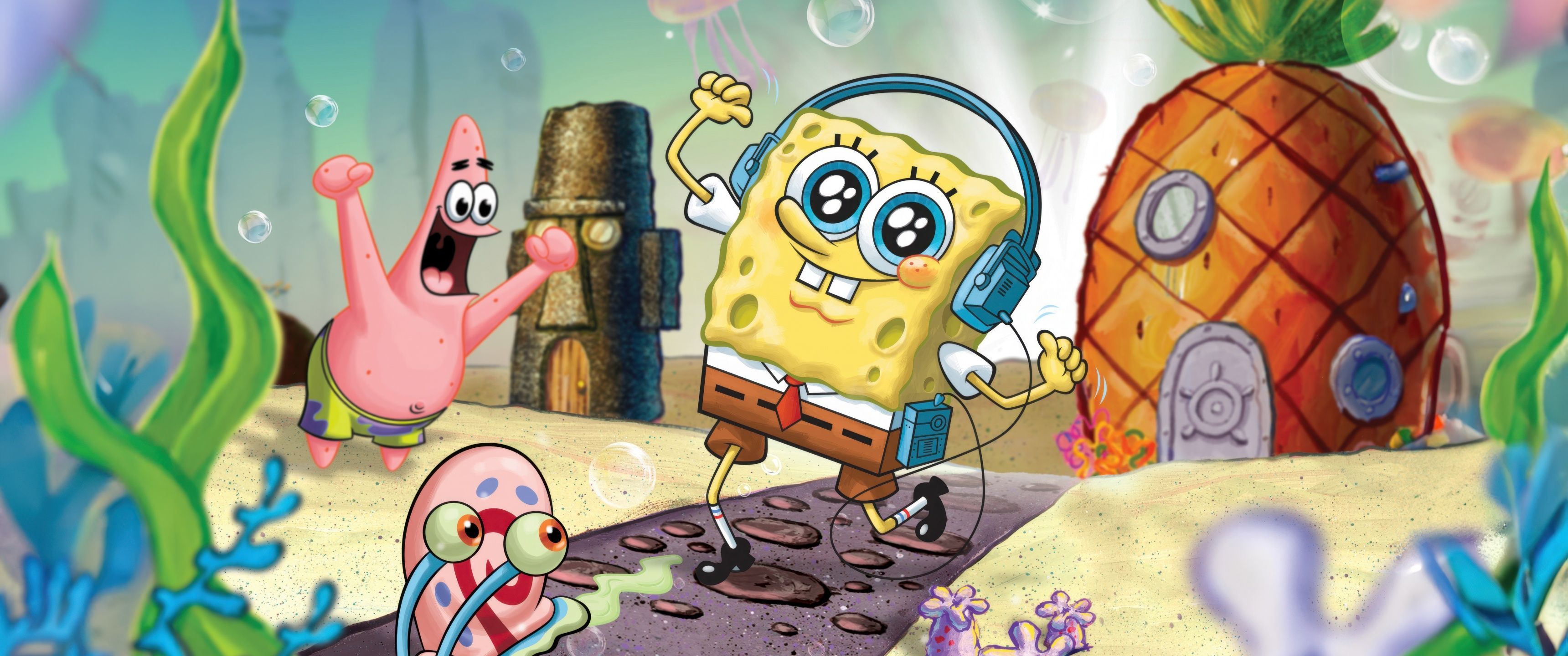 3440x1440 SpongeBob SquarePants Wallpaper 4K, Comedy, Funny, Cartoon