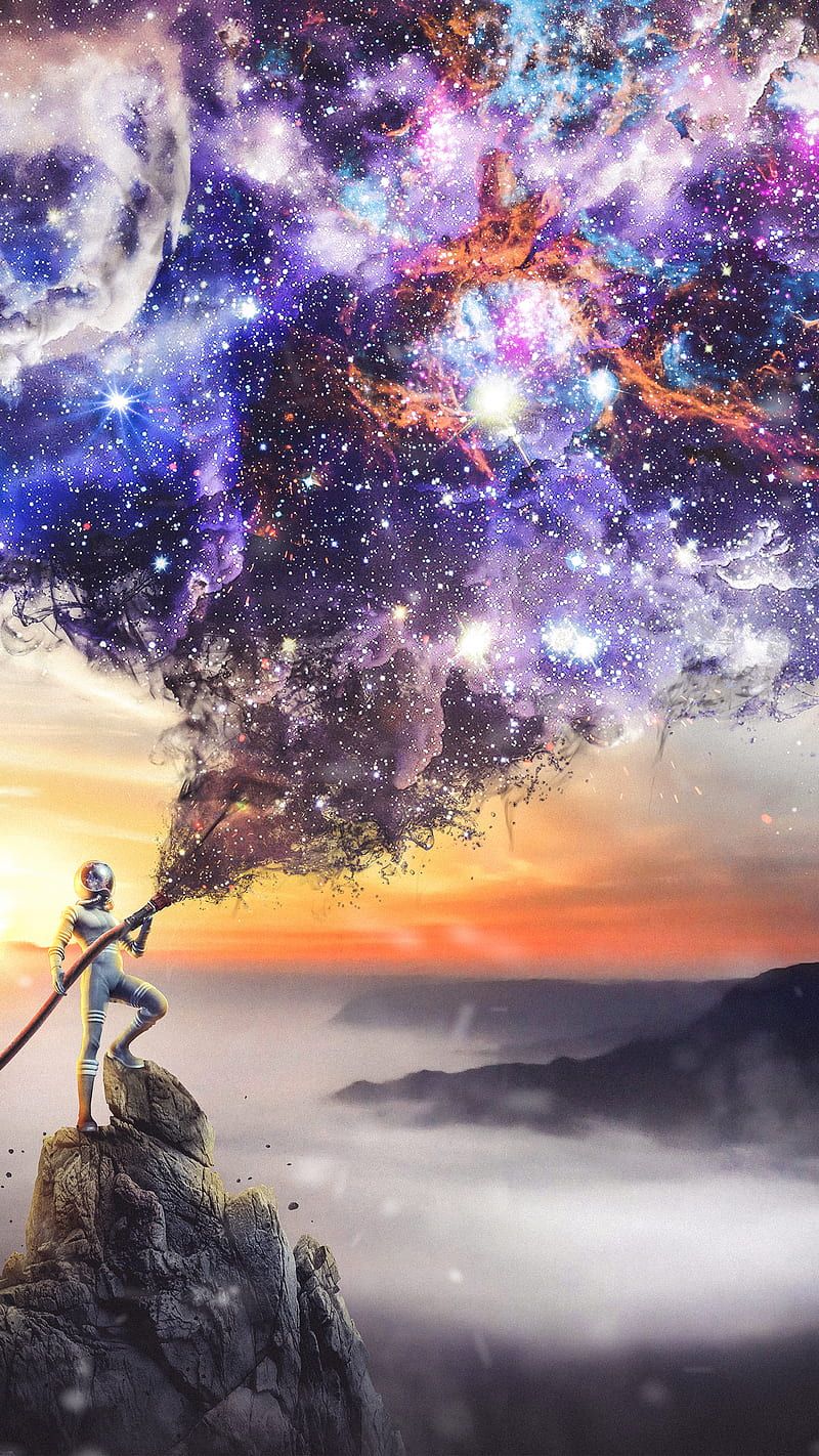 800x1422 Extinguish, Circlestances, astronaut, clouds, colors, nebula, planets, psicodelia, HD phone wallpaper