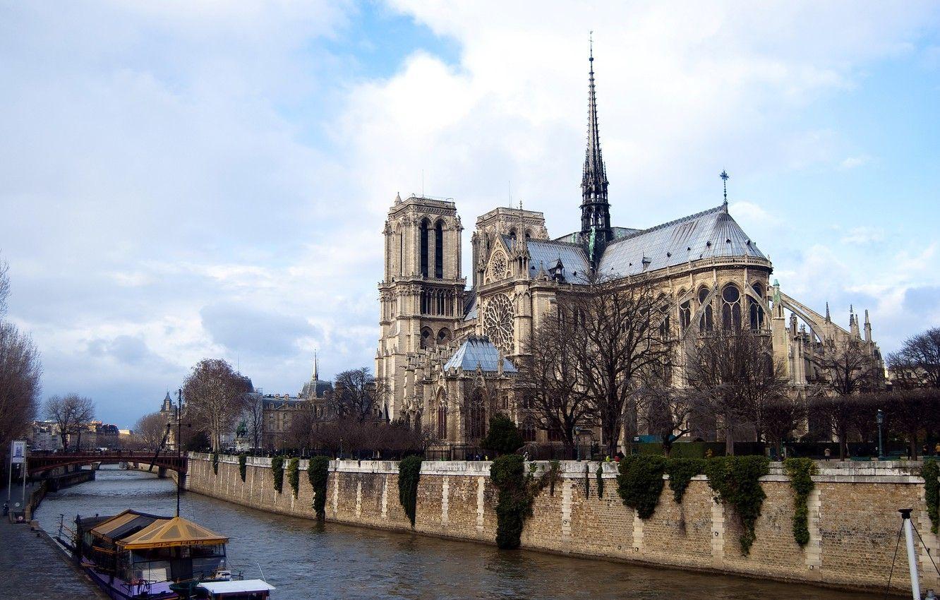 1332x850 Wallpaper the sky, clouds, bridge, river, France, Paris, boat