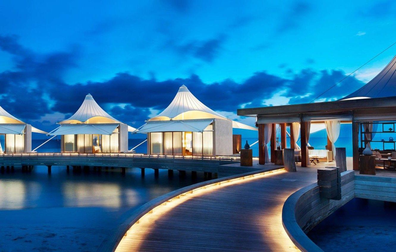 1332x850 Wallpaper beach, ocean, resort, bungalows image for desktop