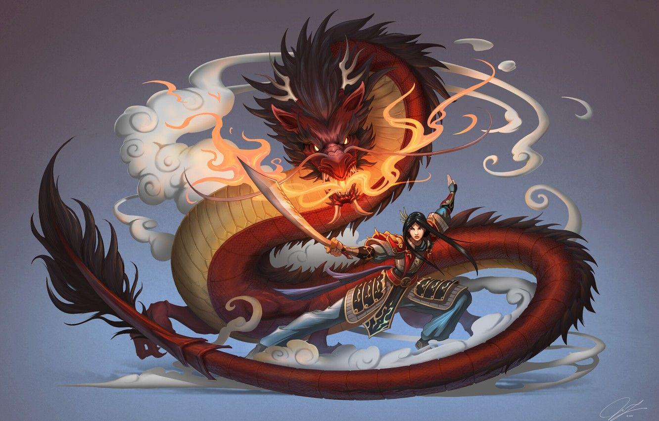 1332x850 Wallpaper Girl, Dragon, Style, Fantasy, Art, Asian, Fiction