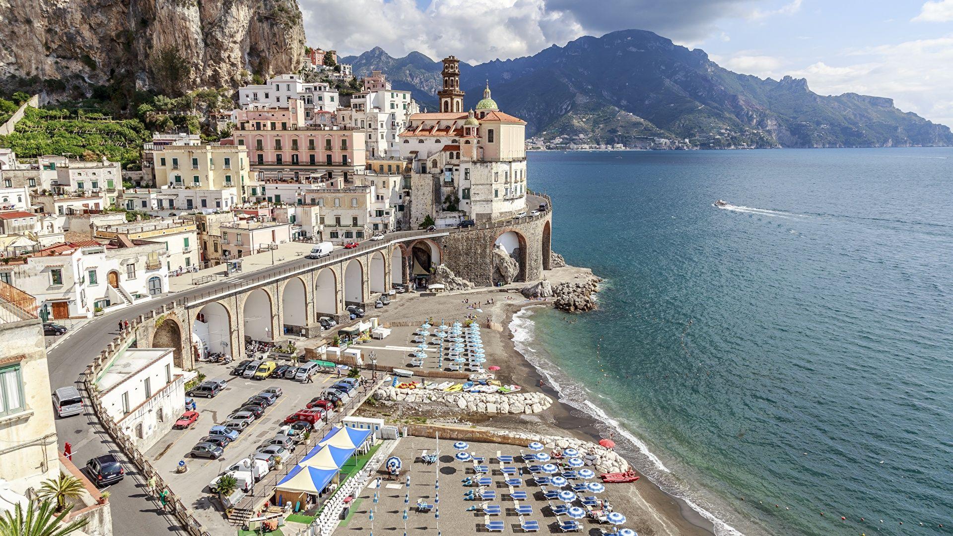 1920x1080 Wallpaper Amalfi Italy Atrani, Salerno Beach Coast Cities 1920x1080