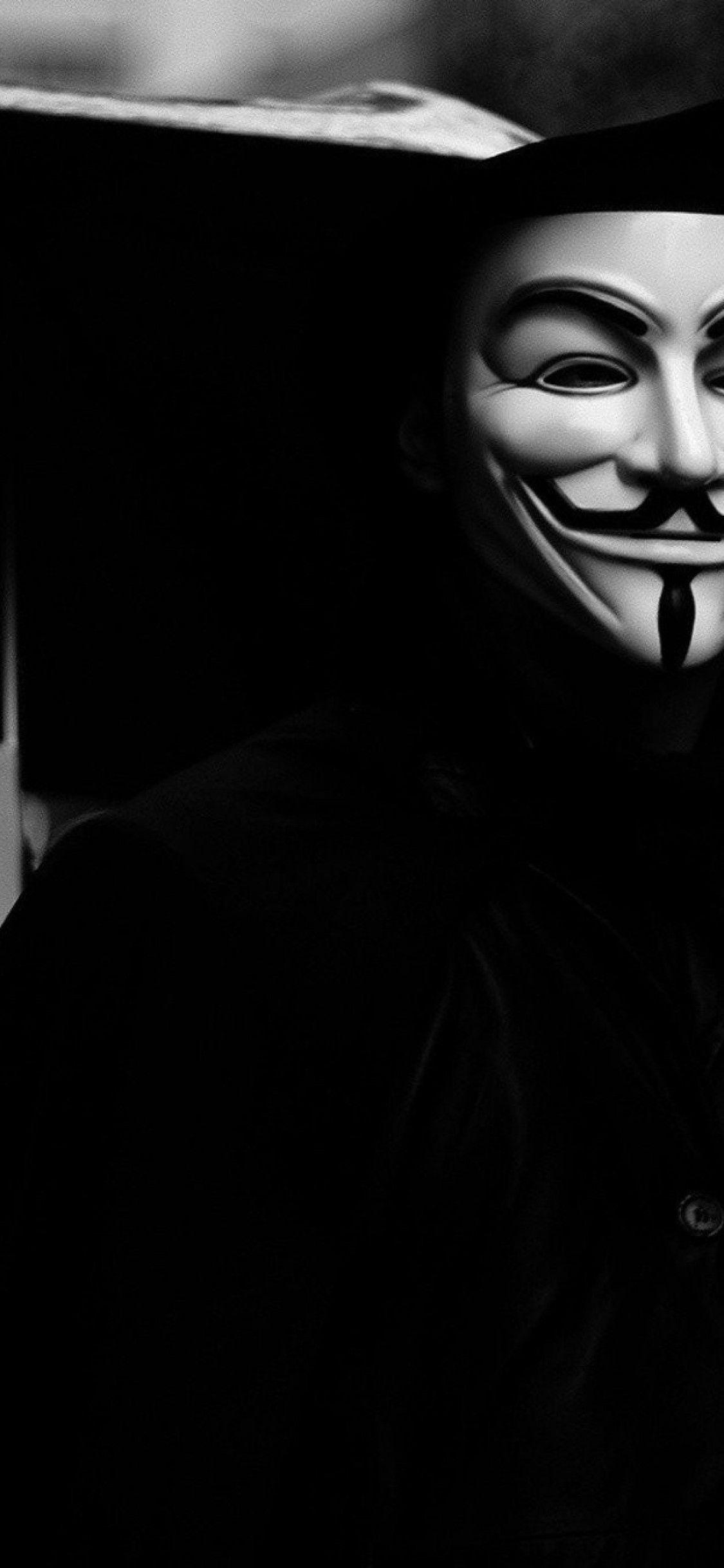 1125x2436 Download 1125x2436 V For Vendetta, Mask, Monochrome Wallpaper