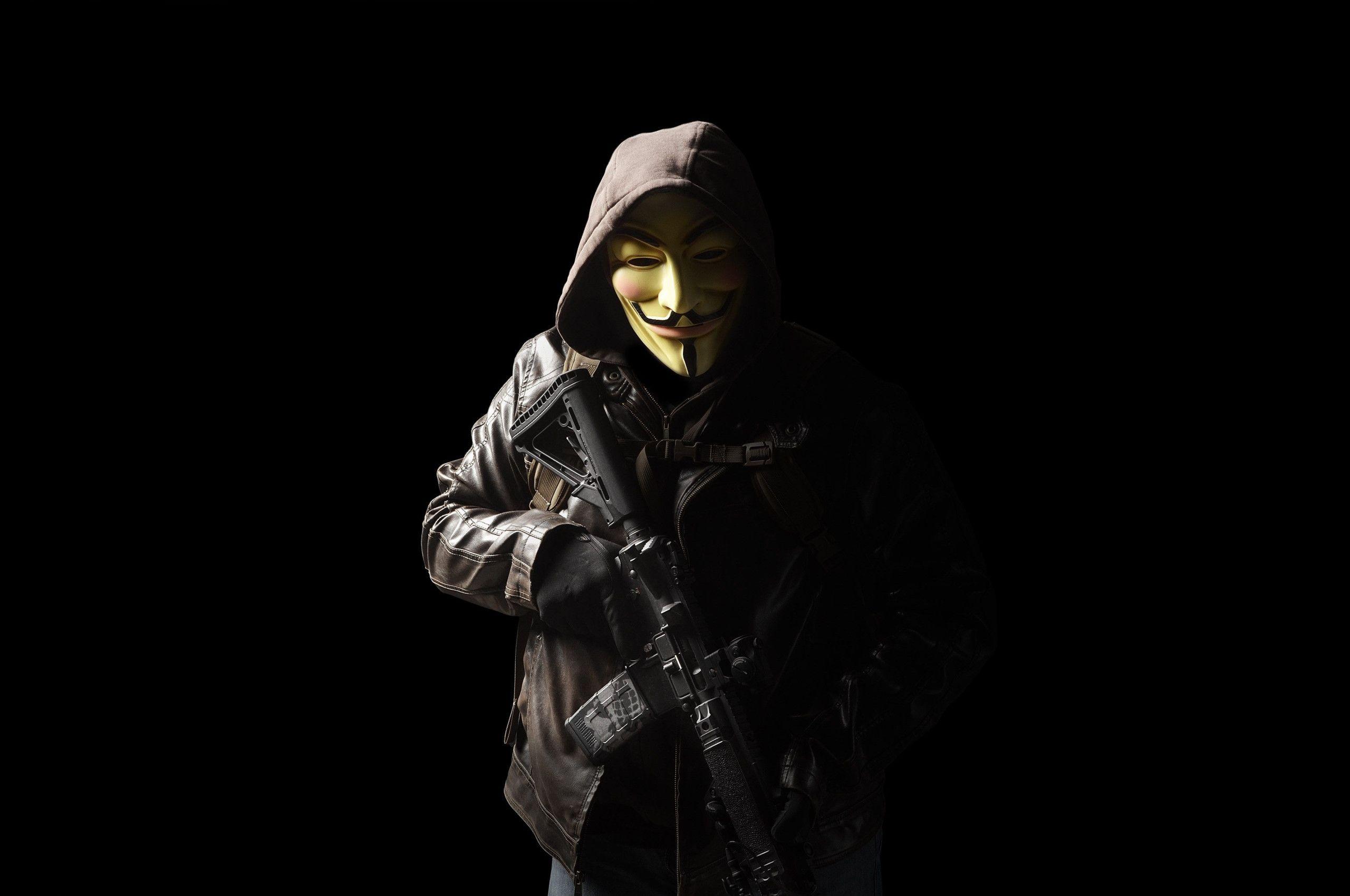 2560x1700 Anonymous Mask Person With Gun 5k Chromebook Pixel HD 4k