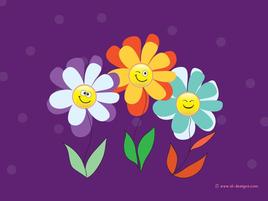 Smiley flowers on green background desktop wallpaper