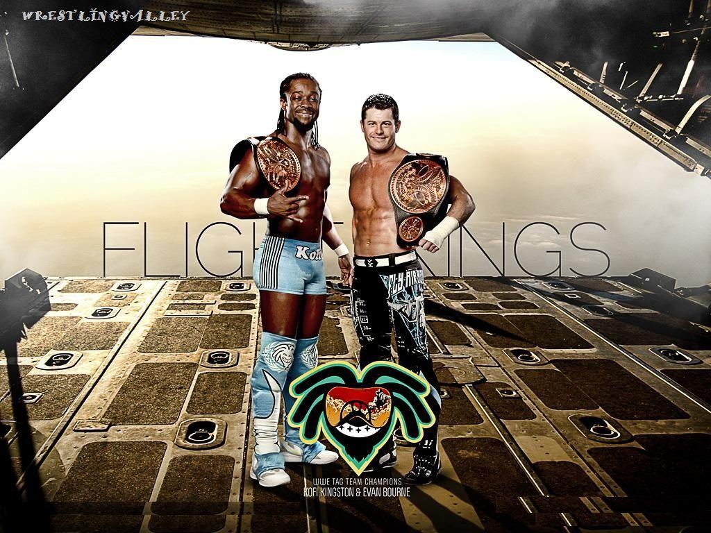 1024x768 Wallpaper of Kofi Kingston and Evan Bourne