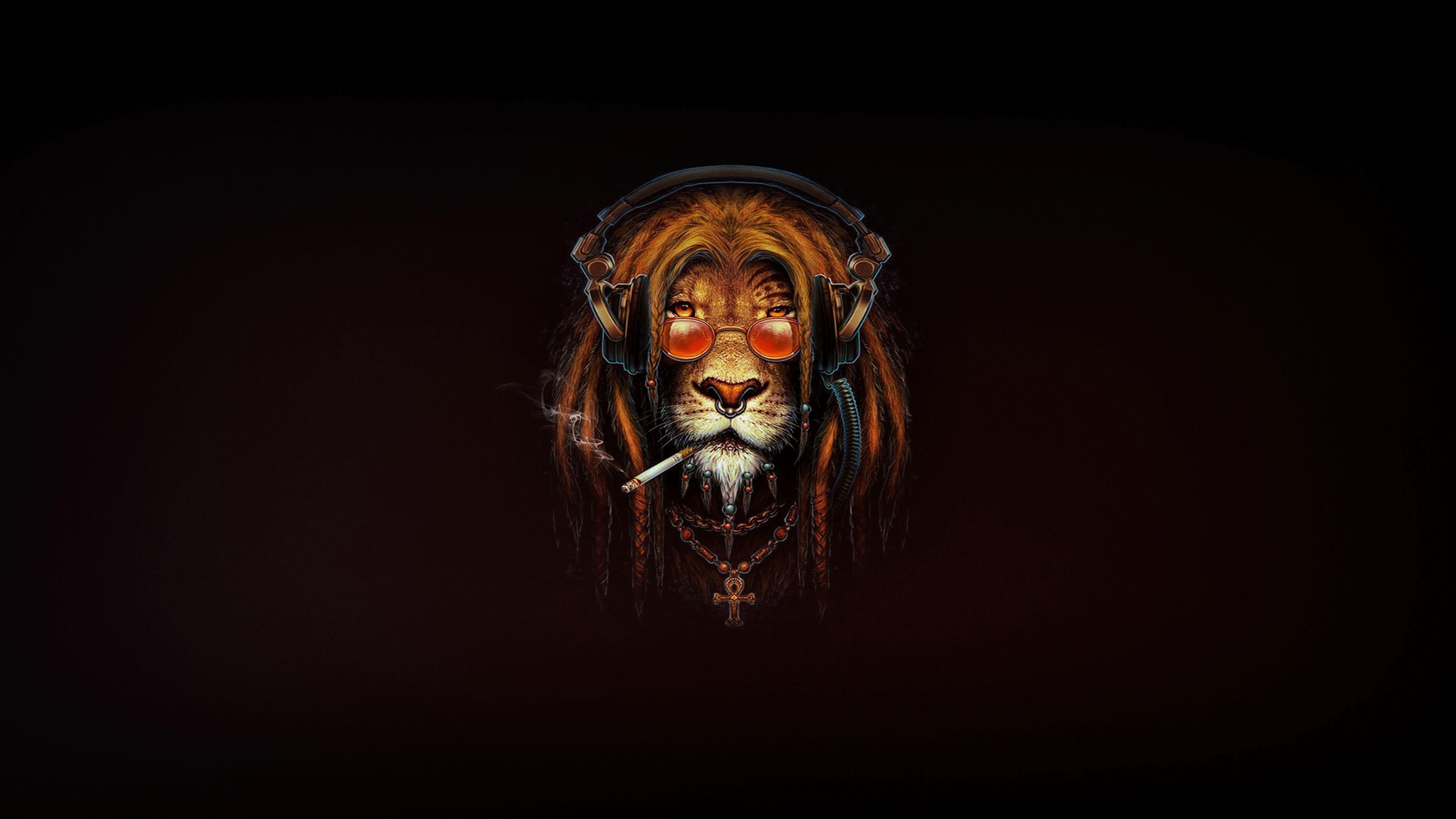 5120x2880 Lion Smoking Digital Art 5K Wallpaper, HD Minimalist 4K