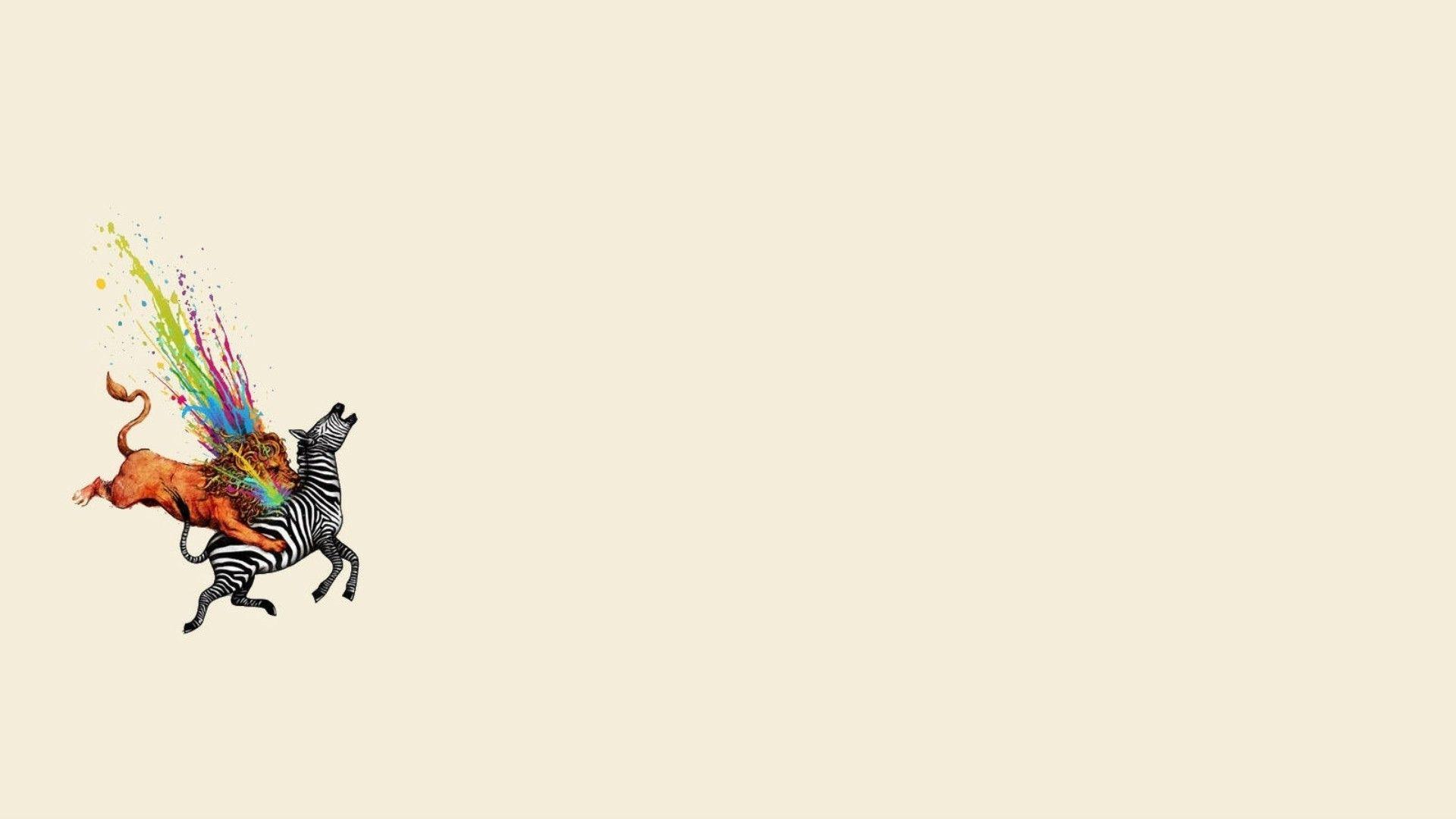 1920x1080 minimalism lion zebras colorful Wallpaper HD / Desktop and Mobile