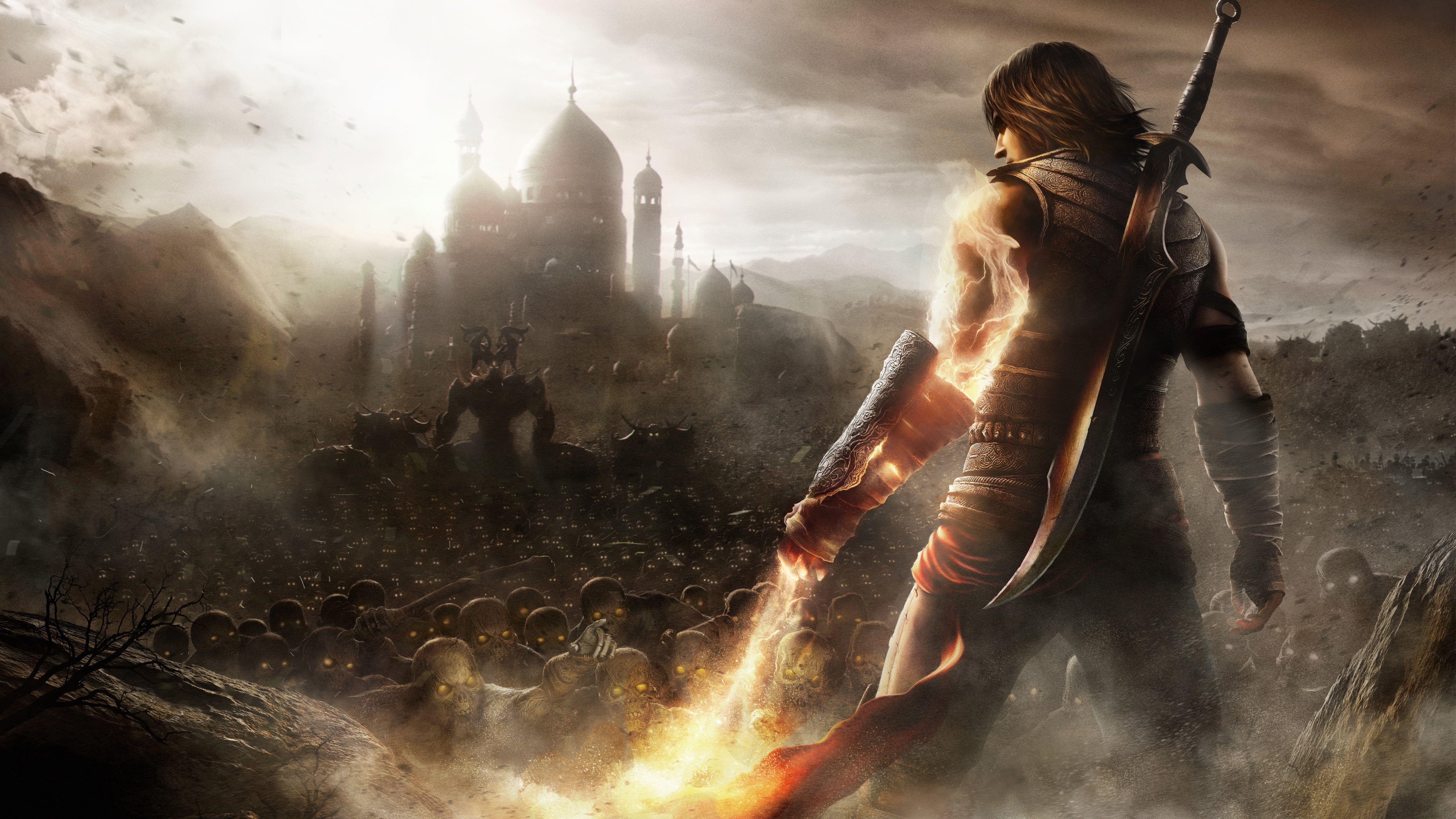 5120x2880 Man holding glowing sword digital game wallpaper HD wallpaper