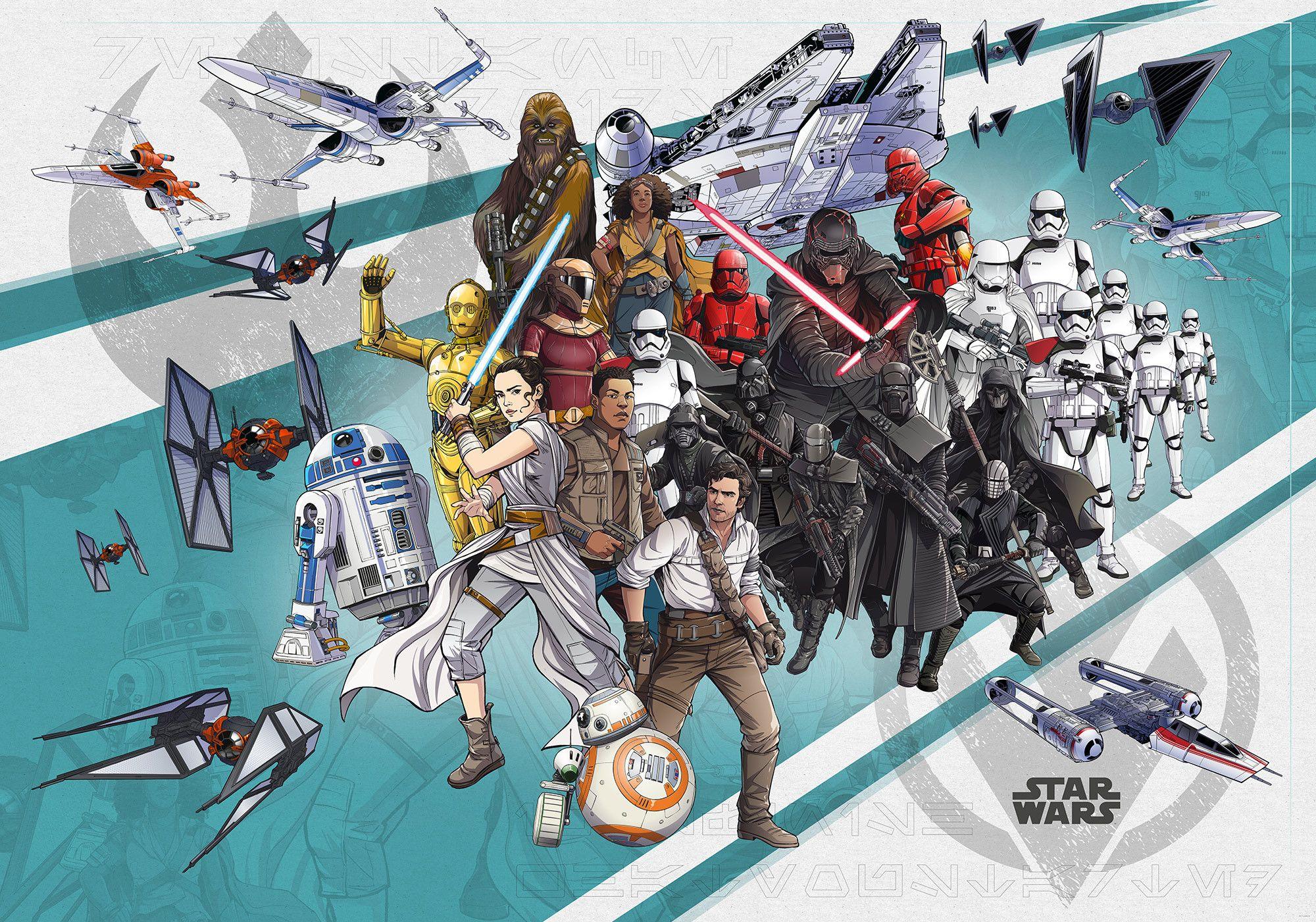 2000x1401 Non Woven Photomural Star Wars Cartoon Collage Wide DX8 073