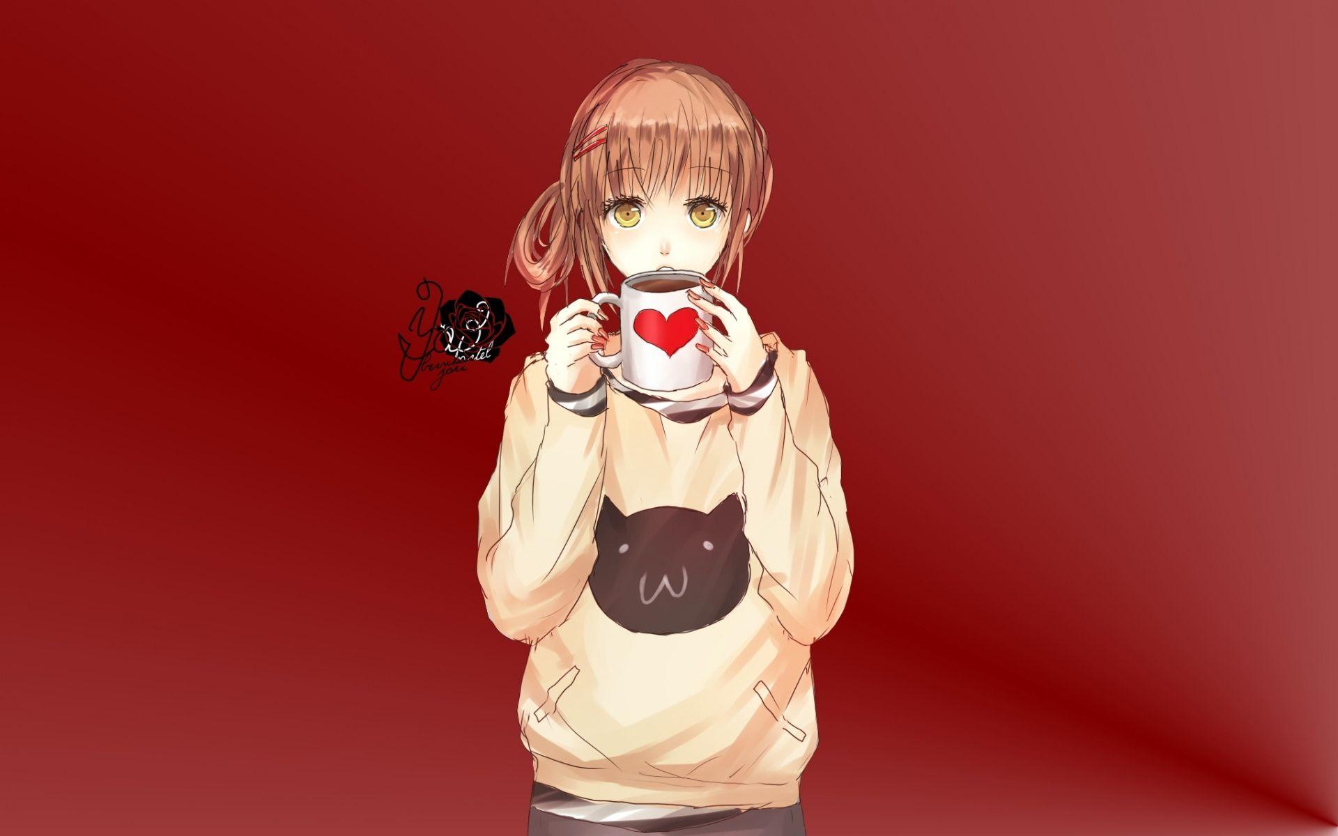 Anime Girl Drinking Coffee on White 24794190 Vector Art at Vecteezy