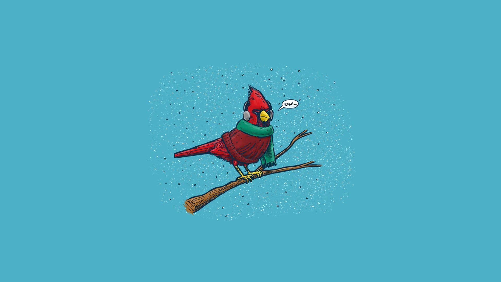 1920x1080 Red cardinal bird illustration, minimalism HD wallpaper