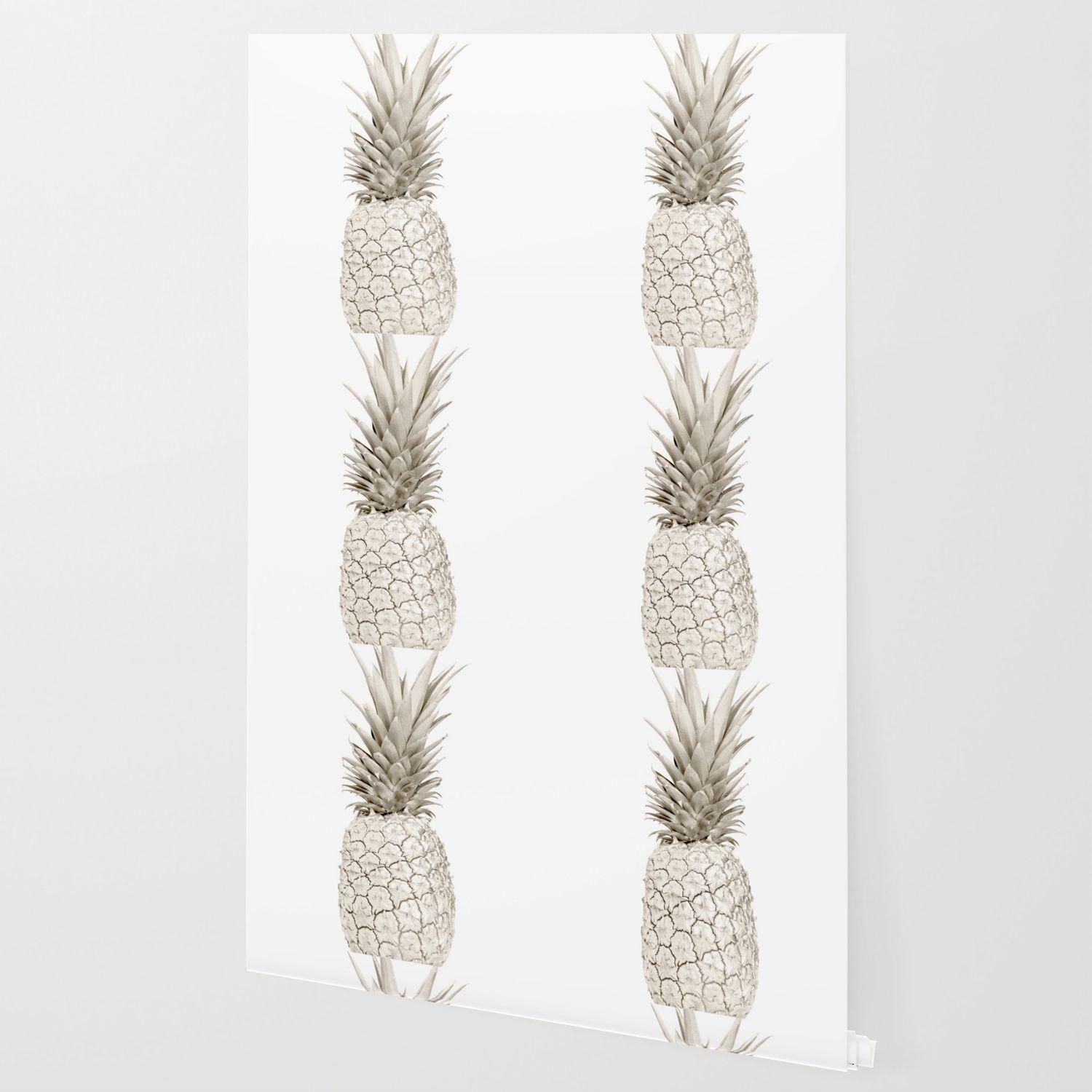 1500x1500 Minimalist White Gold Painted Pineapple Wallpaper