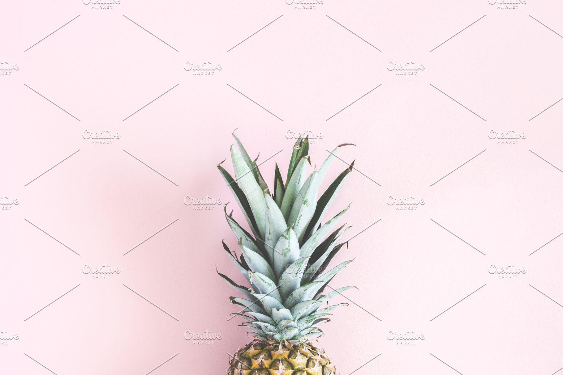 1820x1214 Pineapple On Pastel Pink Background. High Quality Food Image