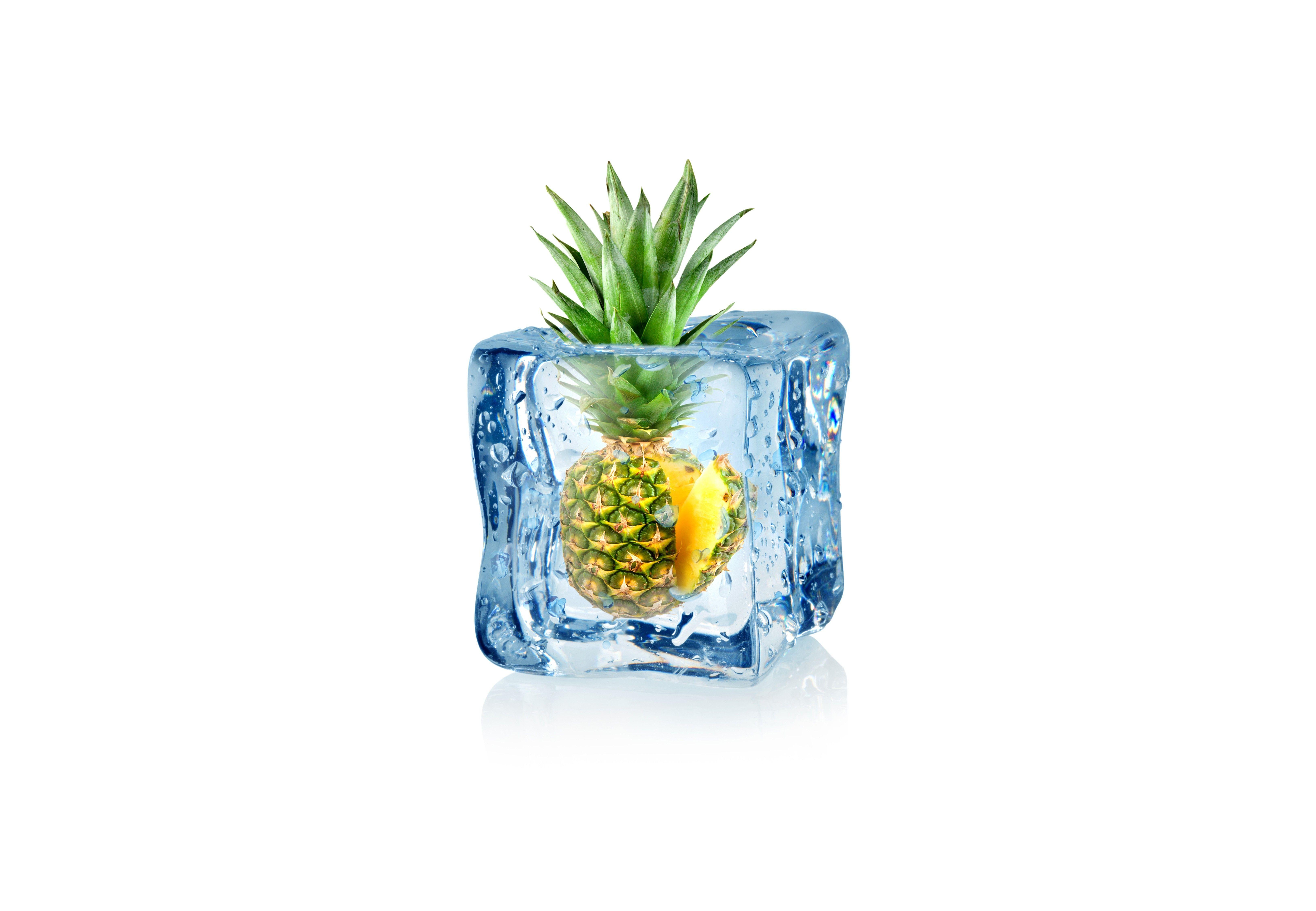 6500x4500 minimalism, White Background, Digital Art, Ice Cubes, Pineapples