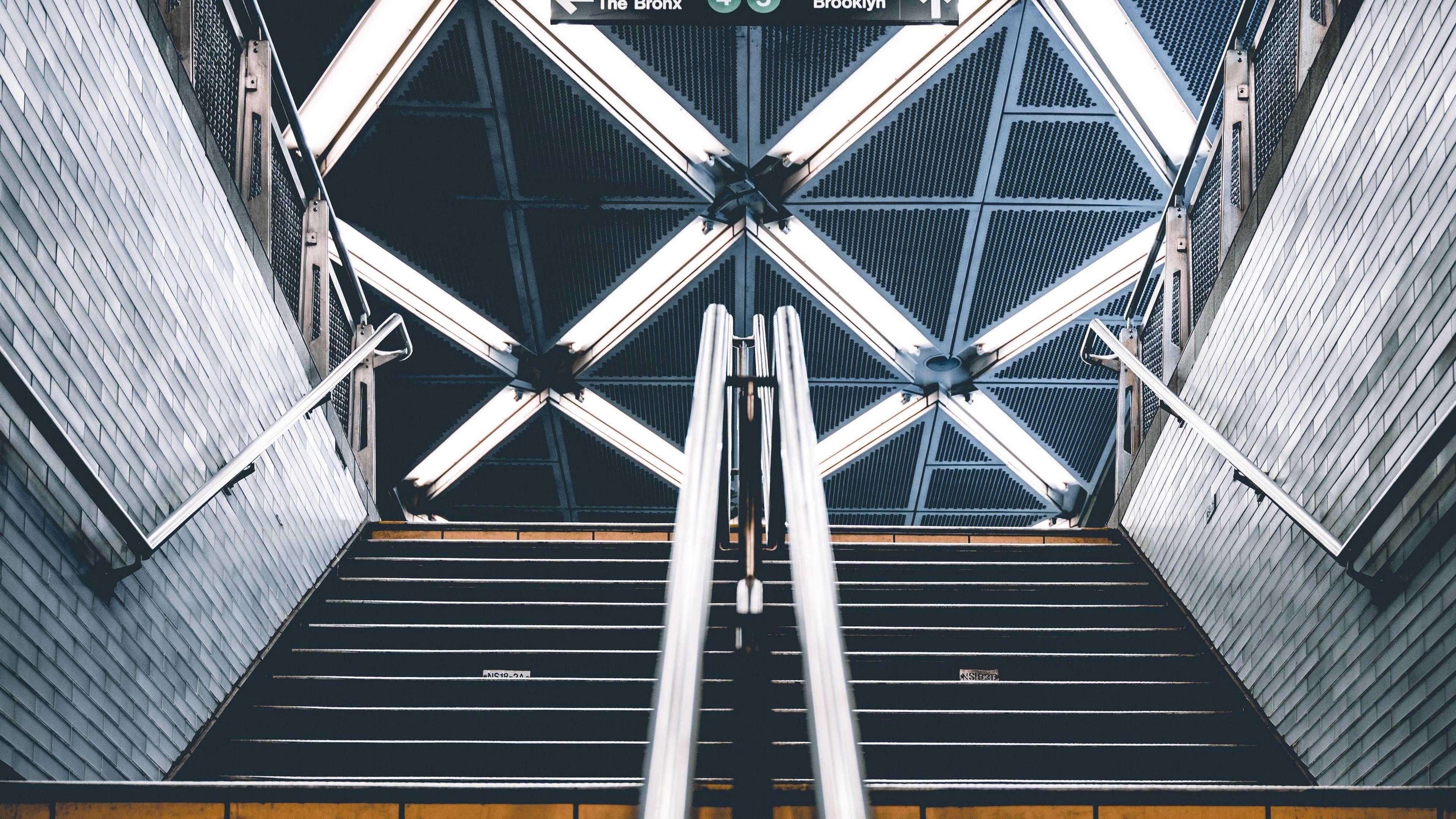 3840x2160 Download wallpaper 3840x2160 stairs, handrails, steps, subway