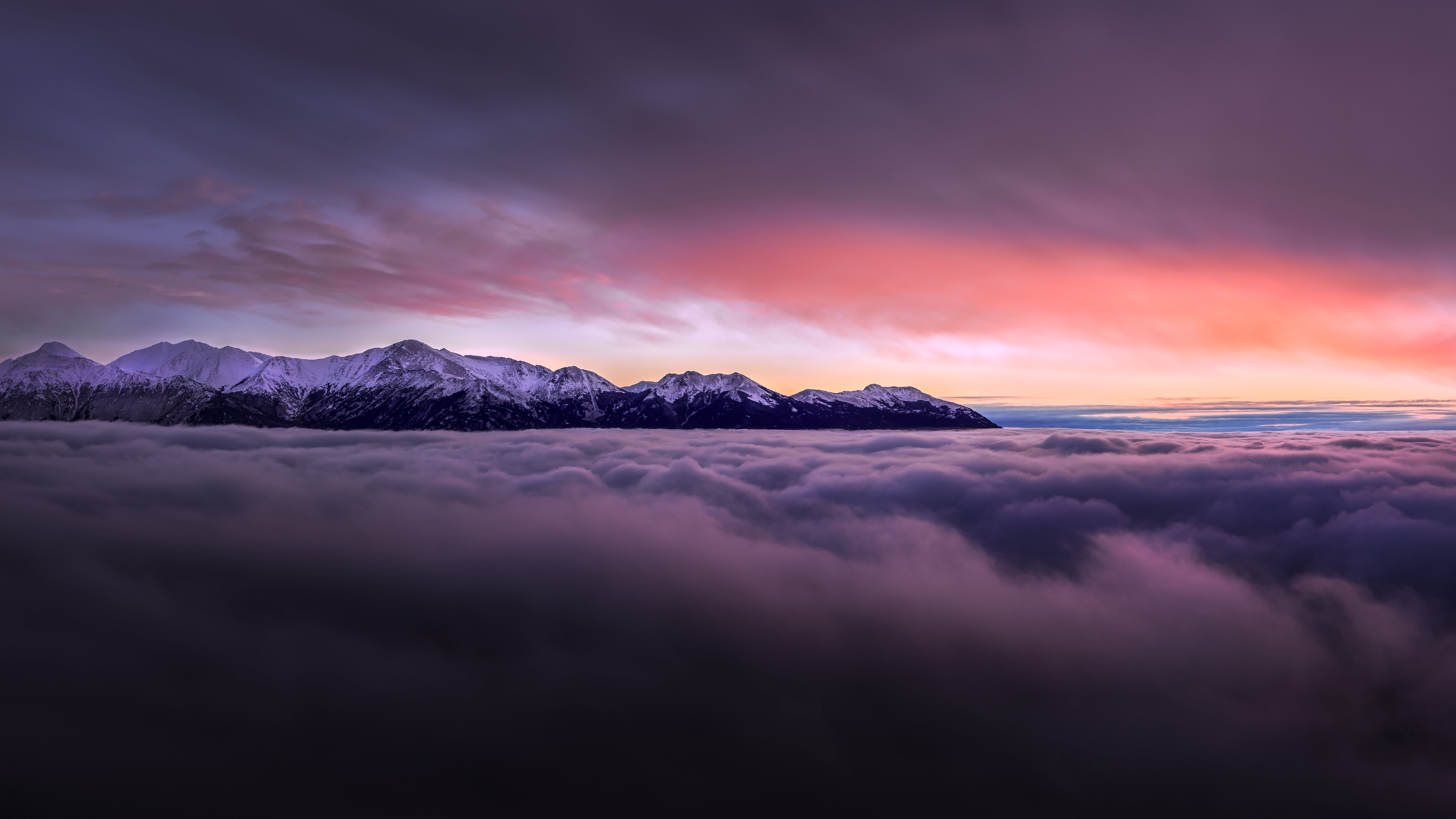 7680x4320 Sunset With Mountains Above Clouds Hình nền UHD 8K