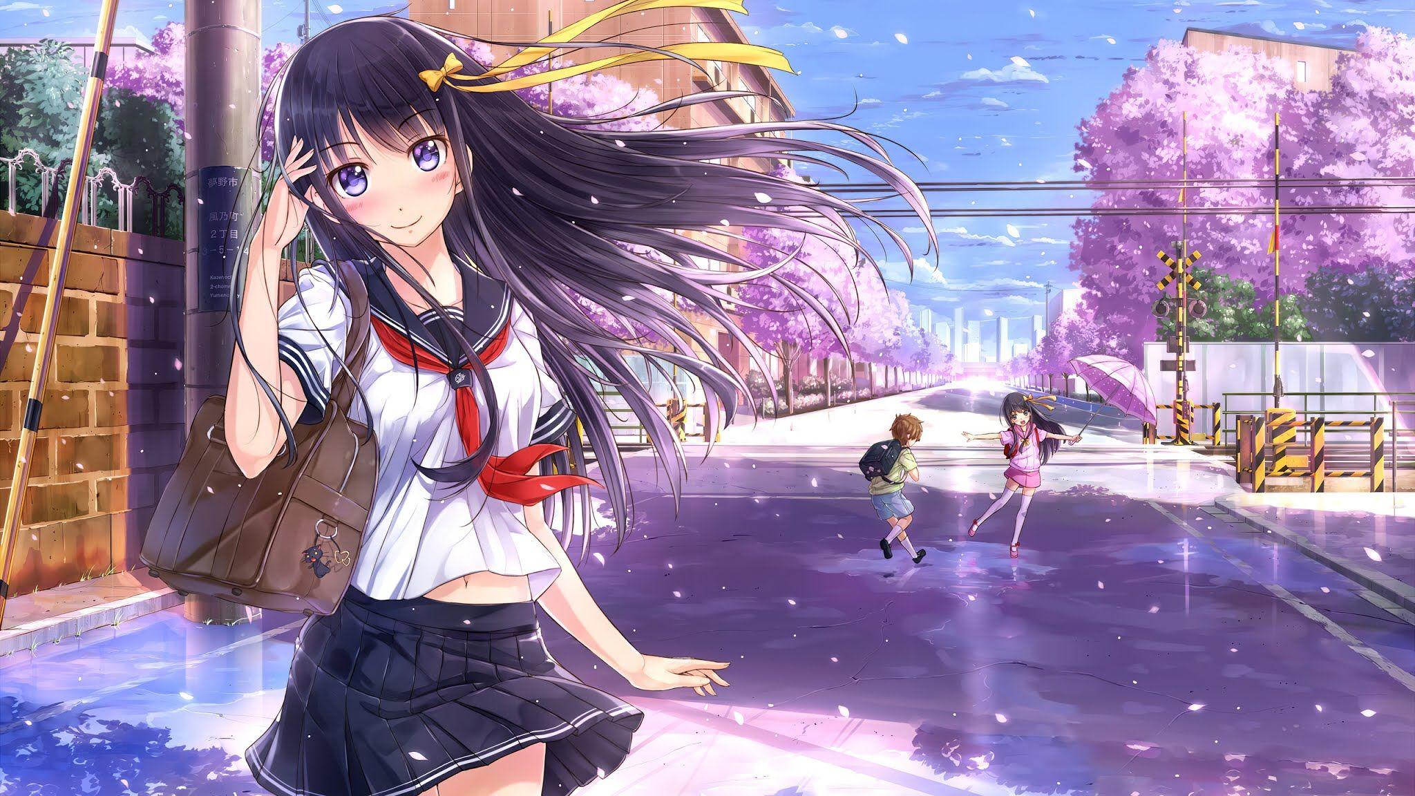 2048x1152 Anime School Girl Long Hair Wallpaper