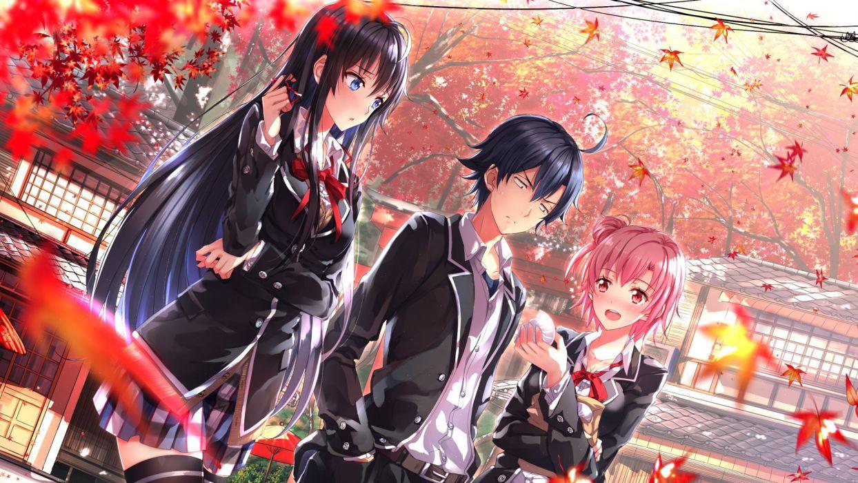 1244x700 Anime school girl boy autumn wallpaperx1080