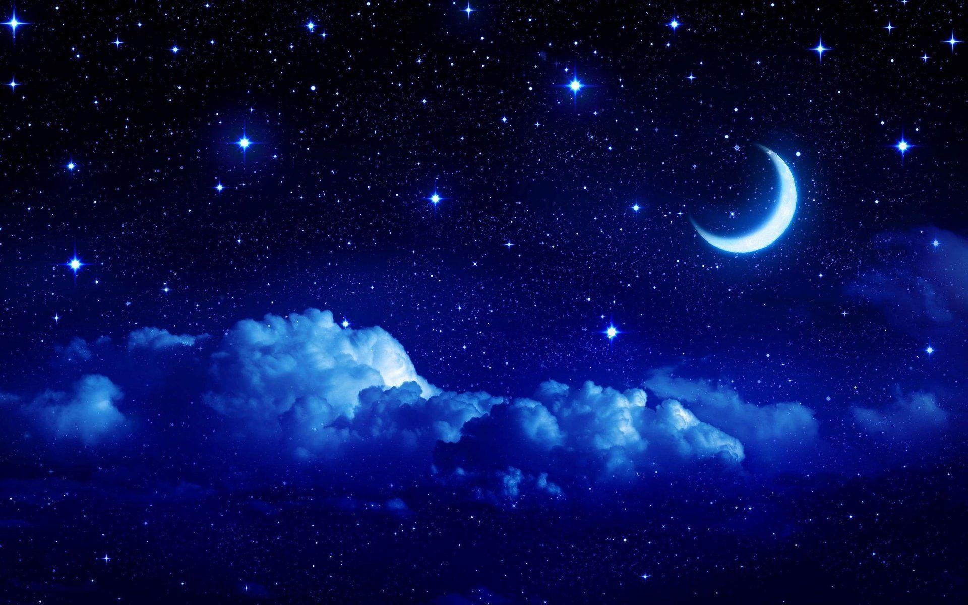 1920x1200 Đêm trăng lãng mạn tình yêu sao bầu trời mây hình nền.  1920x1200