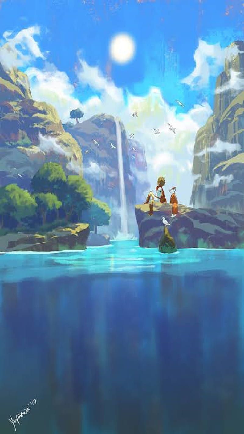 800x1422 RiME FanArt, waterfall, HD phone wallpaper