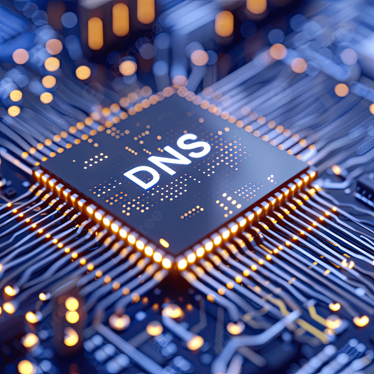 1200x1200 A Close Up Of An Electronic Chip With The Word Dns And Big Text A Digital Network In The Background, Close Up, Electronic, Chip Background Image And Wallpaper for Free Download