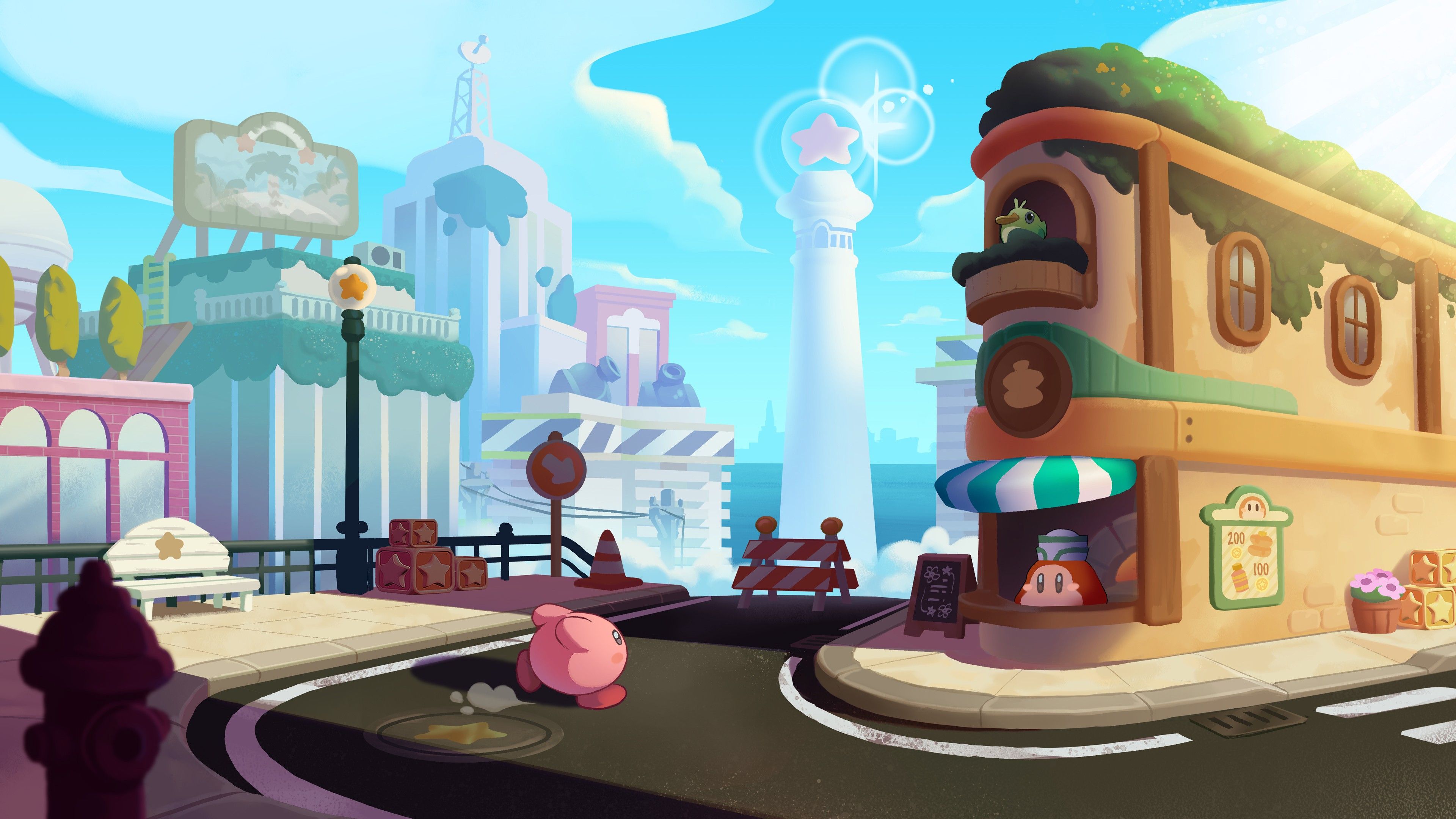 3840x2160 Kirby On Road 4K HD Kirby and the Forgotten Land Wallpaper
