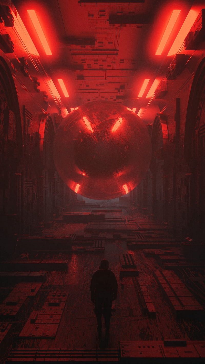 800x1422 Inside Space Ship, future, cyberpunk, fantasy, sci fi, silhouette, red, HD phone wallpaper