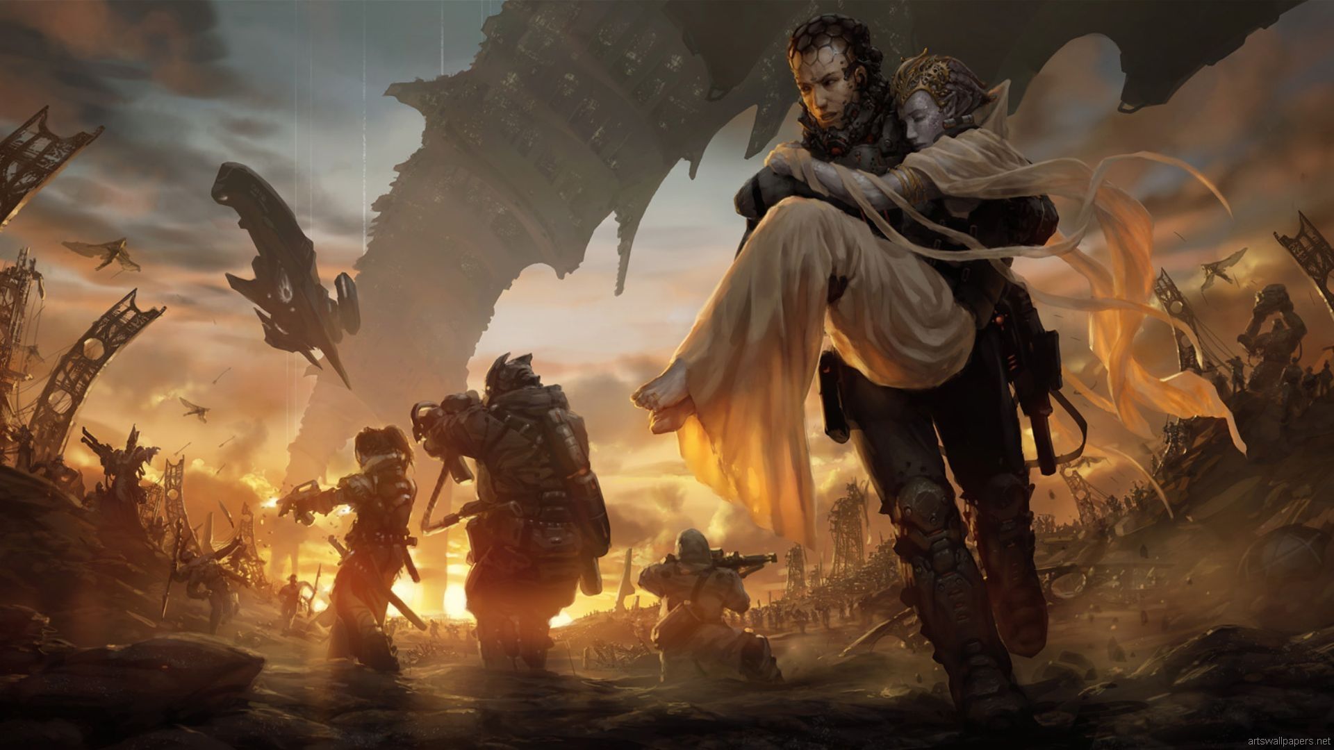 1920x1080 Epic Sci Fi Fantasy Battle HD Wallpaper