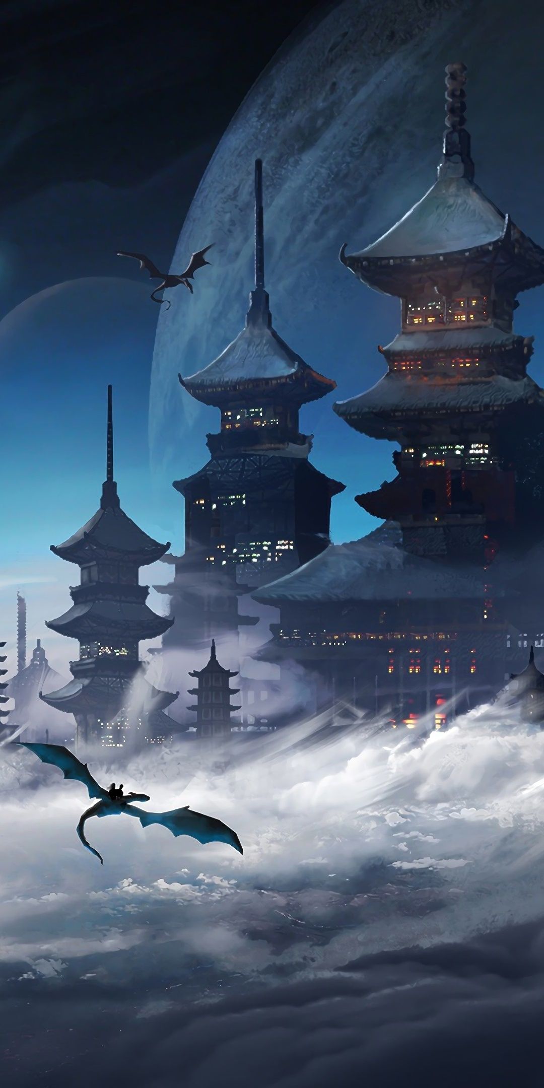 1080x2160 Sci Fi Fantasy, Cloud, Building, City, Castle, Dragon, 1080x2160 Phone HD Wallpaper