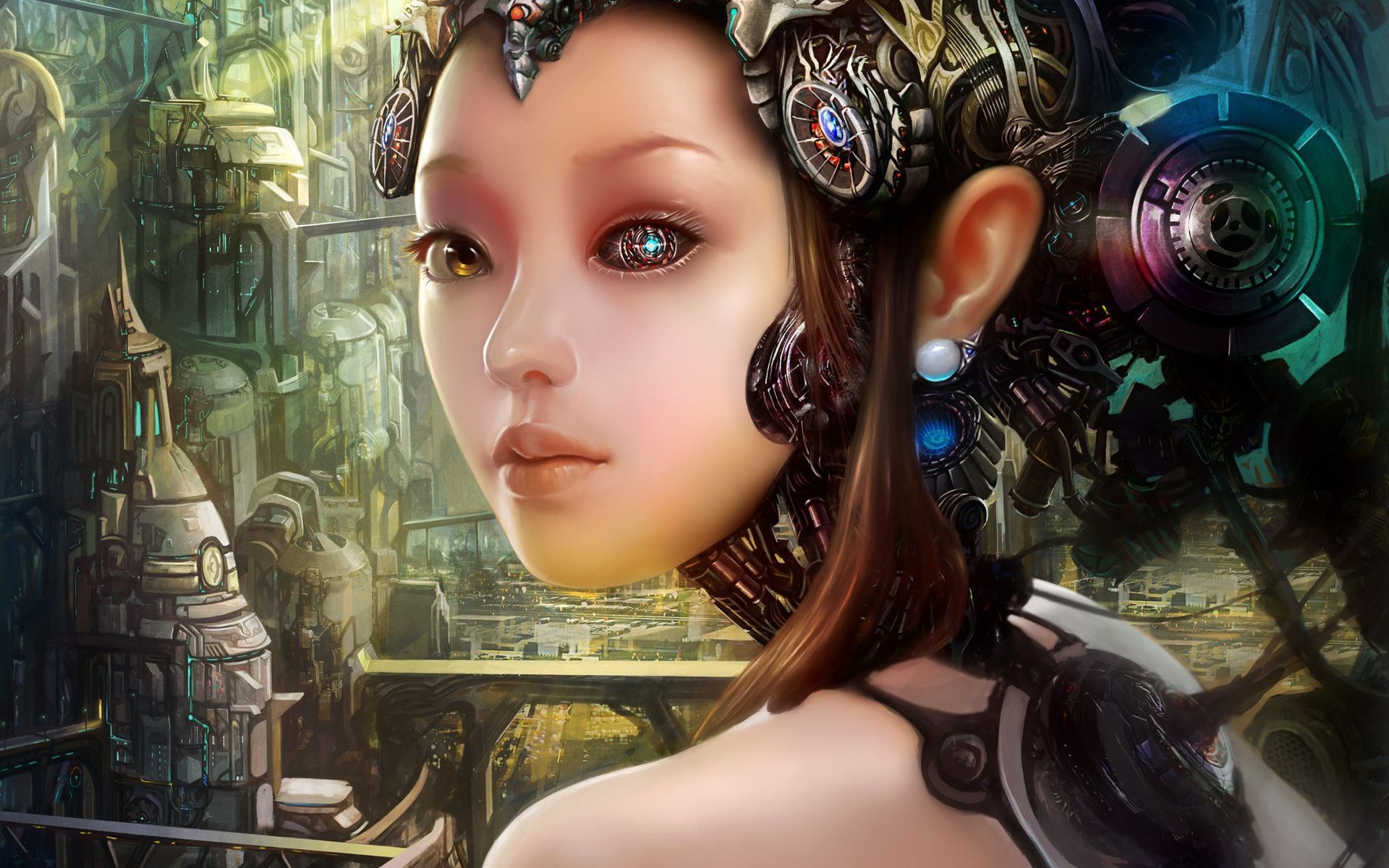 1920x1200 sci fi, Science fiction, Robots, Cyborgs, Women, Girls, Technical, Machinery, Cg, Digital art, Fantasy Wallpaper HD / Desktop and Mobile Background