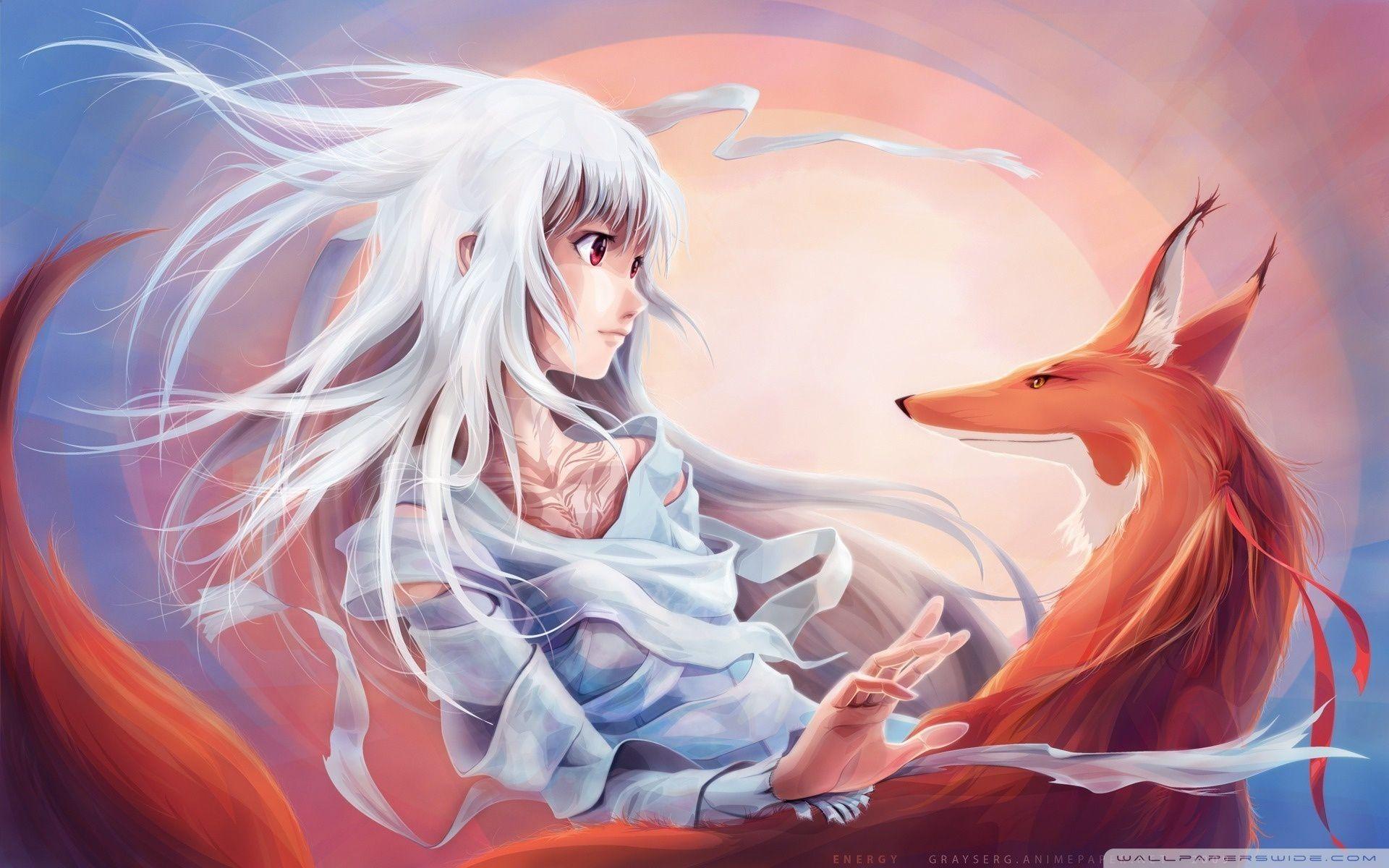 1920x1200 Fantasy Fox Động vật tưởng tượng Hình nền HD với cô gái