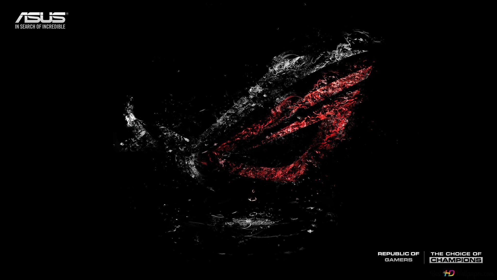 2048x1152 Asus ROG (Republic of Gamers) 3D Dark Watery LOGO 4K wallpaper download