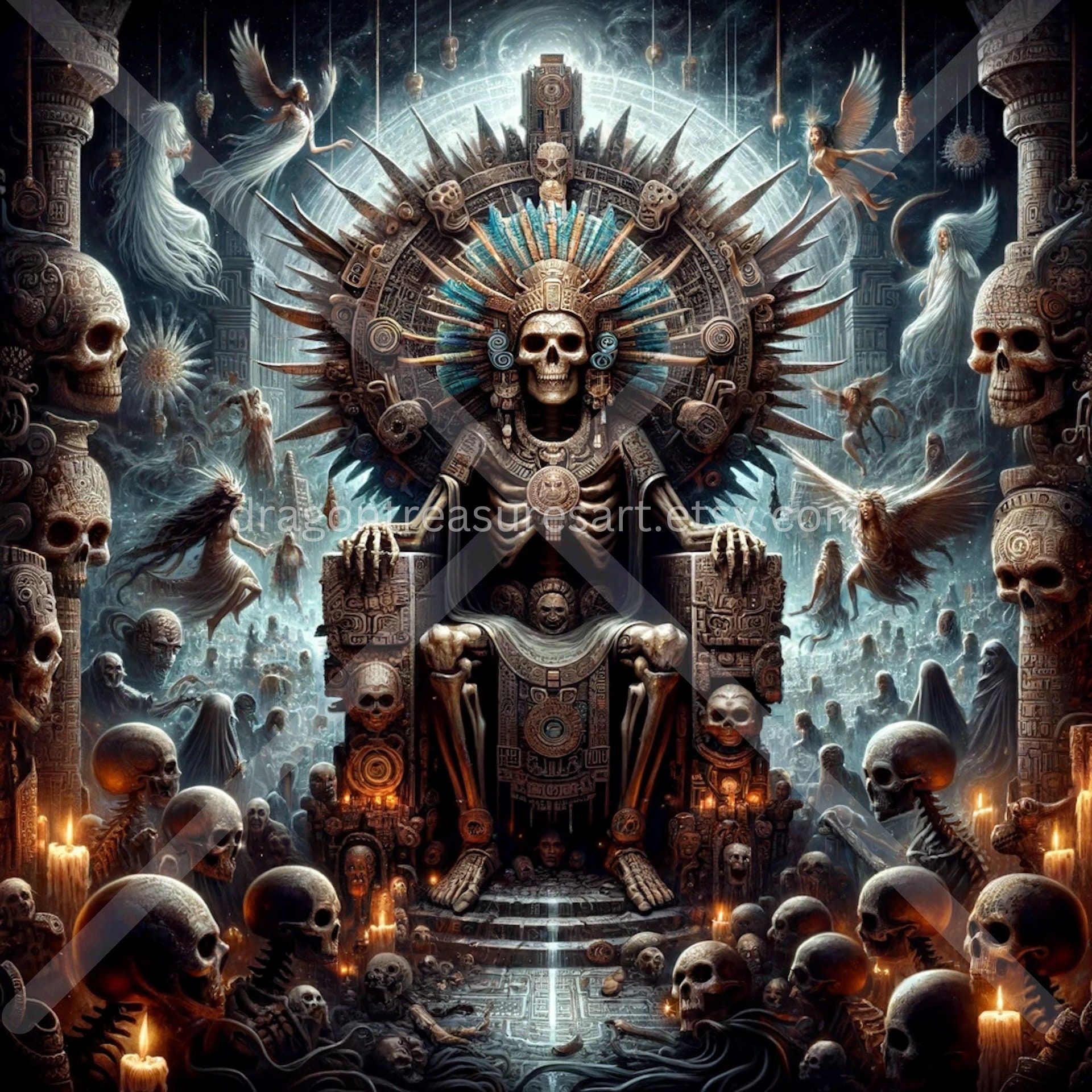 1920x1920 Mictlantecuhtli Download: Digital Art, Instant Downloadable Wallpaper, Downloadable Fantasy Art, Digital Poster, Aztec Mythology Art