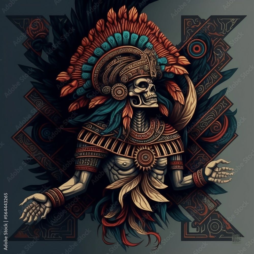 1000x1000 mictlantecuhtli Aztec God. Generative AI, Digital illustration Stock Illustration