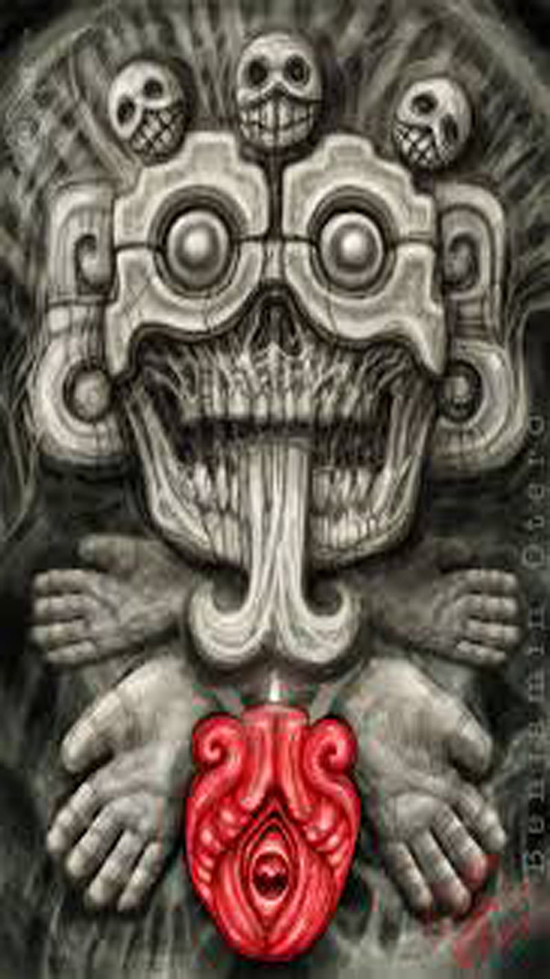 800x1422 Mictlan, azteca, heart, dios, mexico, skulls, HD phone wallpaper