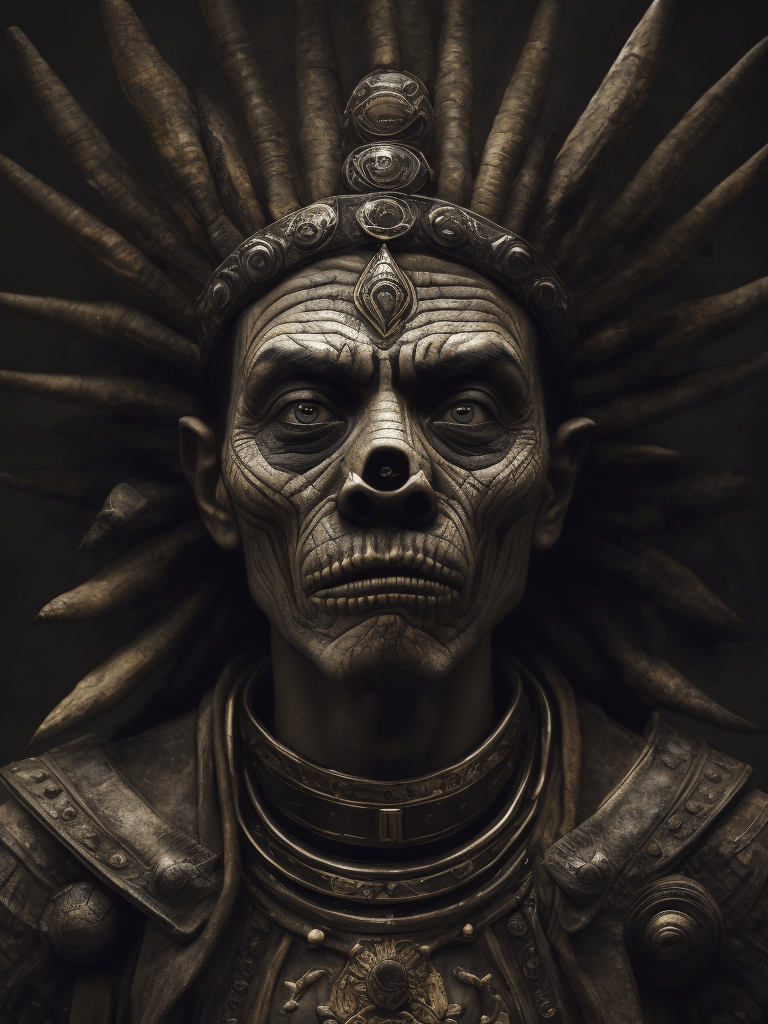 768x1024 Premium Free ai Image. in this powerful and evocative image mictlantecuhtli the ancient aztec god of the underworld emerges in all his ominous glory rendered predominantly in stark black and white
