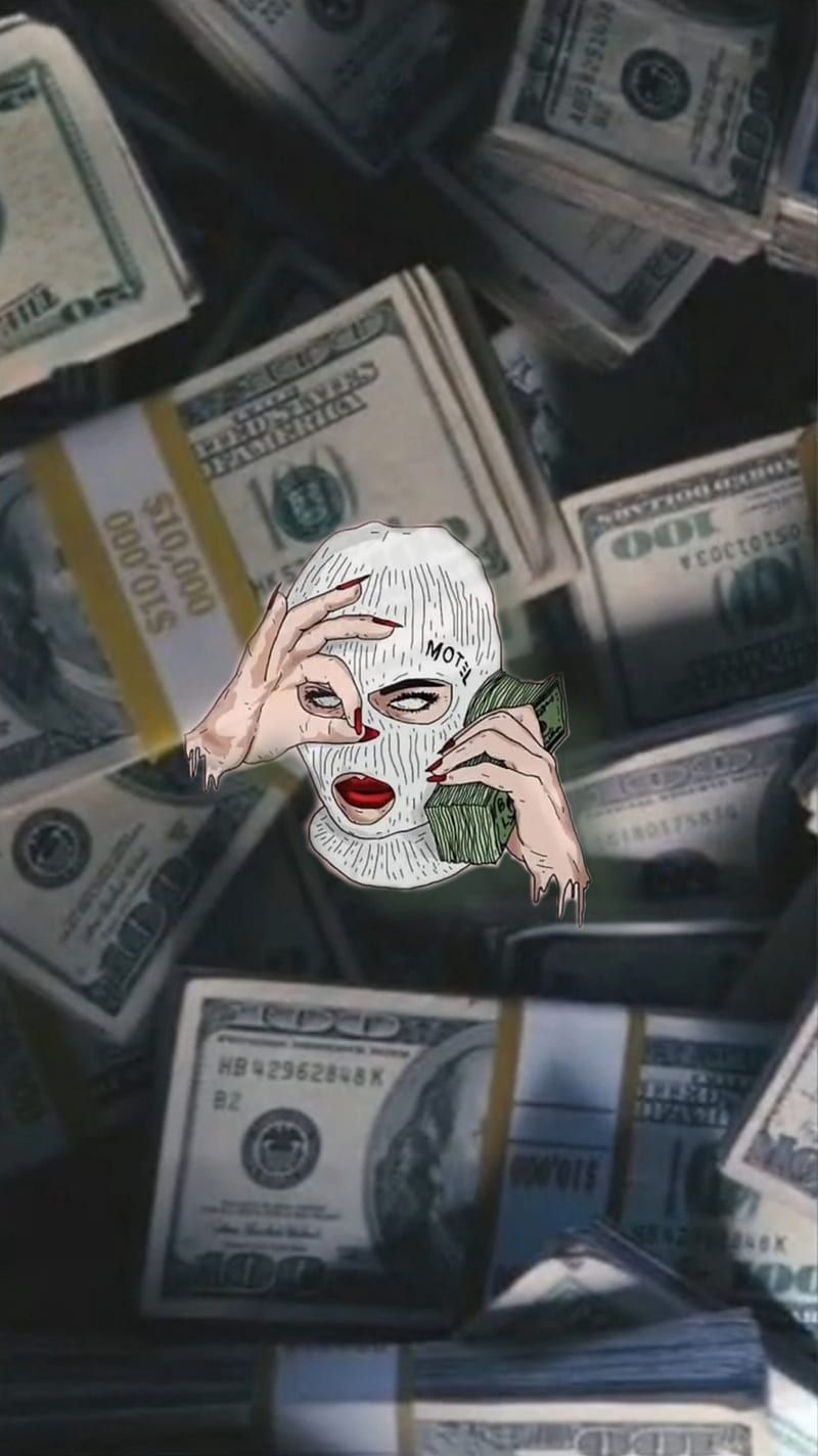 800x1424 MoneyFlow, money, girl, cash, mask, HD phone wallpaper