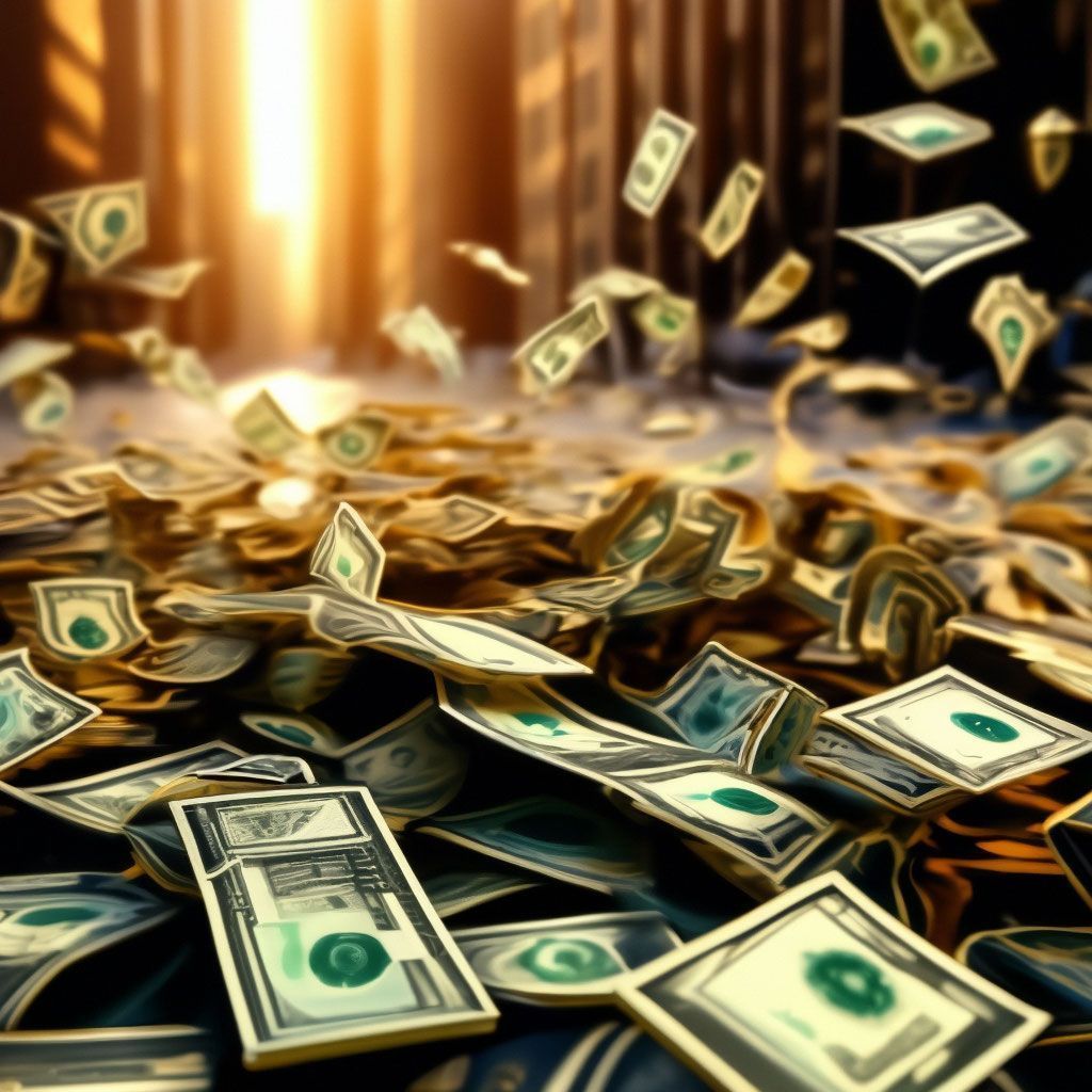 1024x1024 Cash flow dollar bills and Russian rubles falling from the sky- a picture of