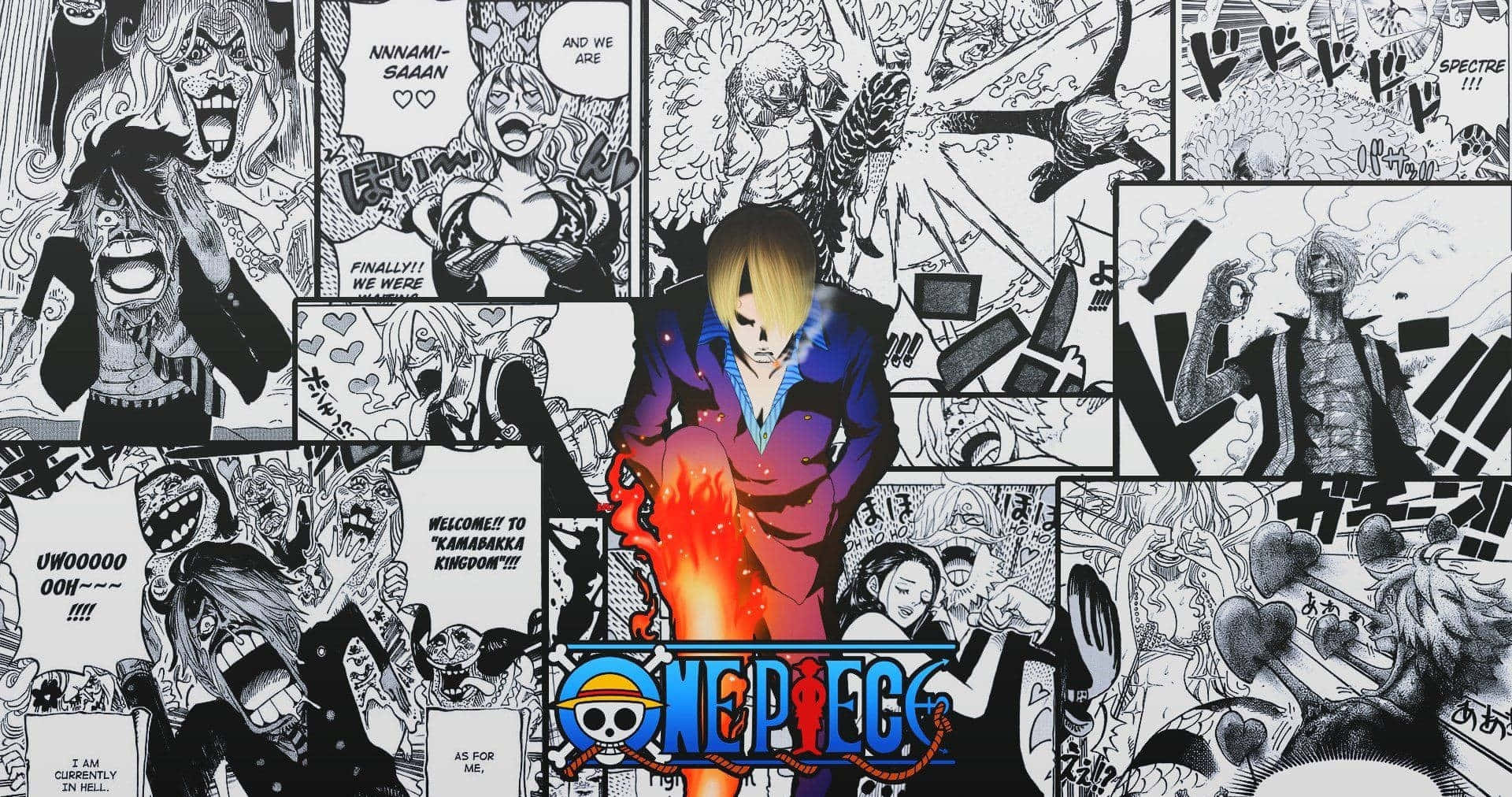 1920x1012 Download One Piece Manga Action Scene with Luffy and Zoro Wallpaper