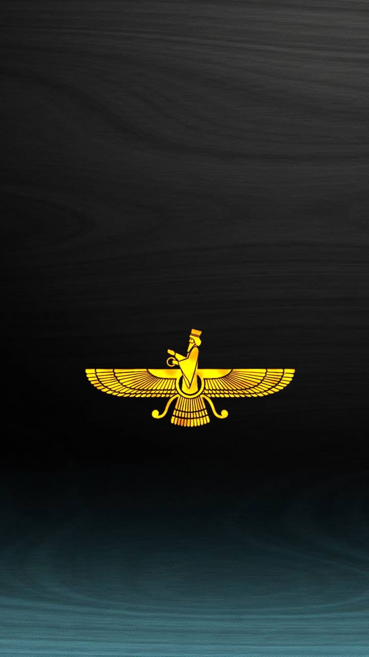 736x1309 Ancient Persian Art: A Golden Bird Logo on a Black and Blue Background