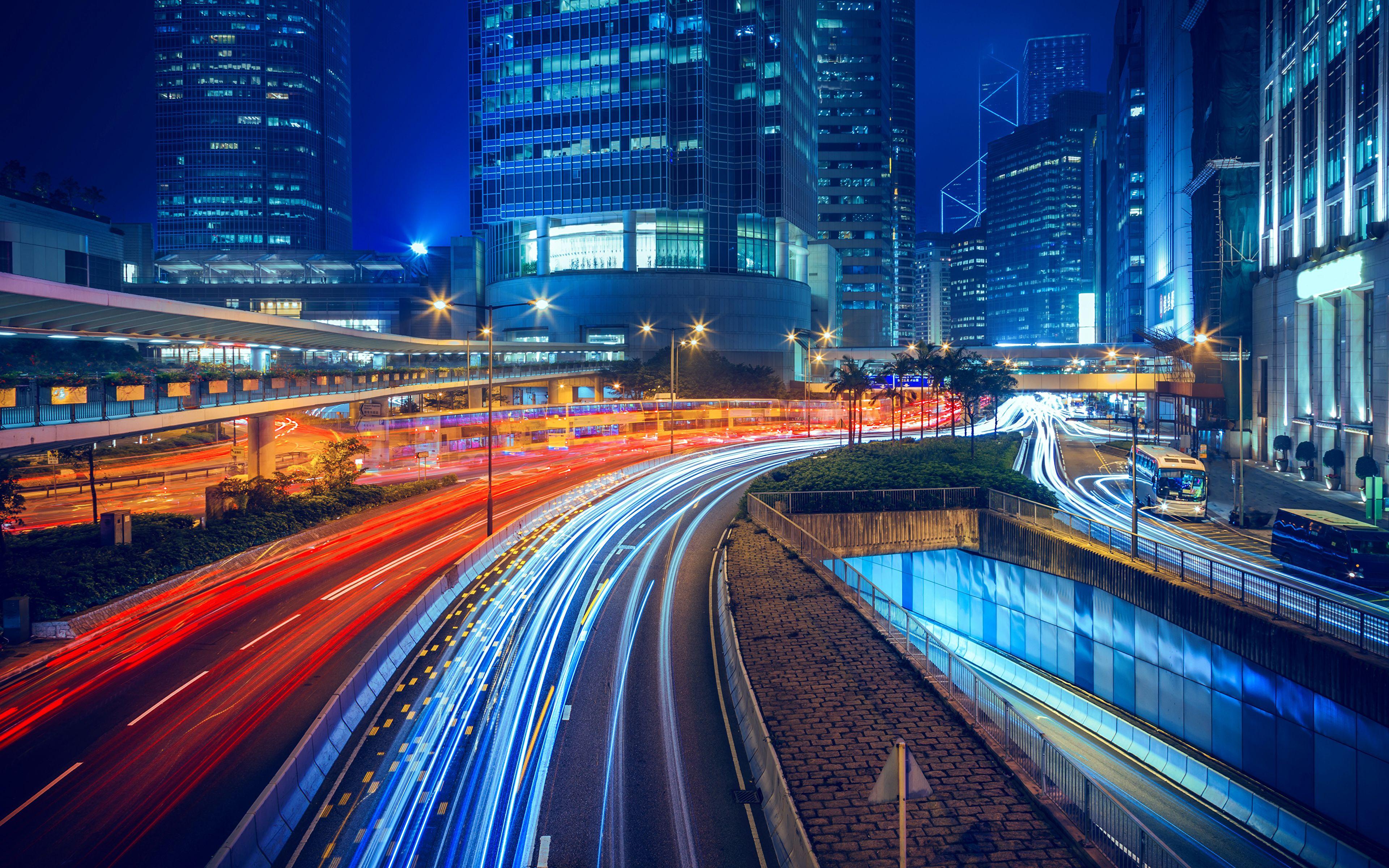 3840x2400 image Hong Kong China Roads riding Night Street lights 3840x2400