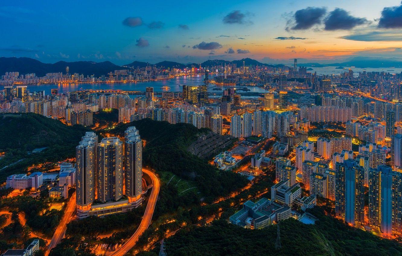 1332x850 Wallpaper China, building, Hong Kong, panorama, China, night city